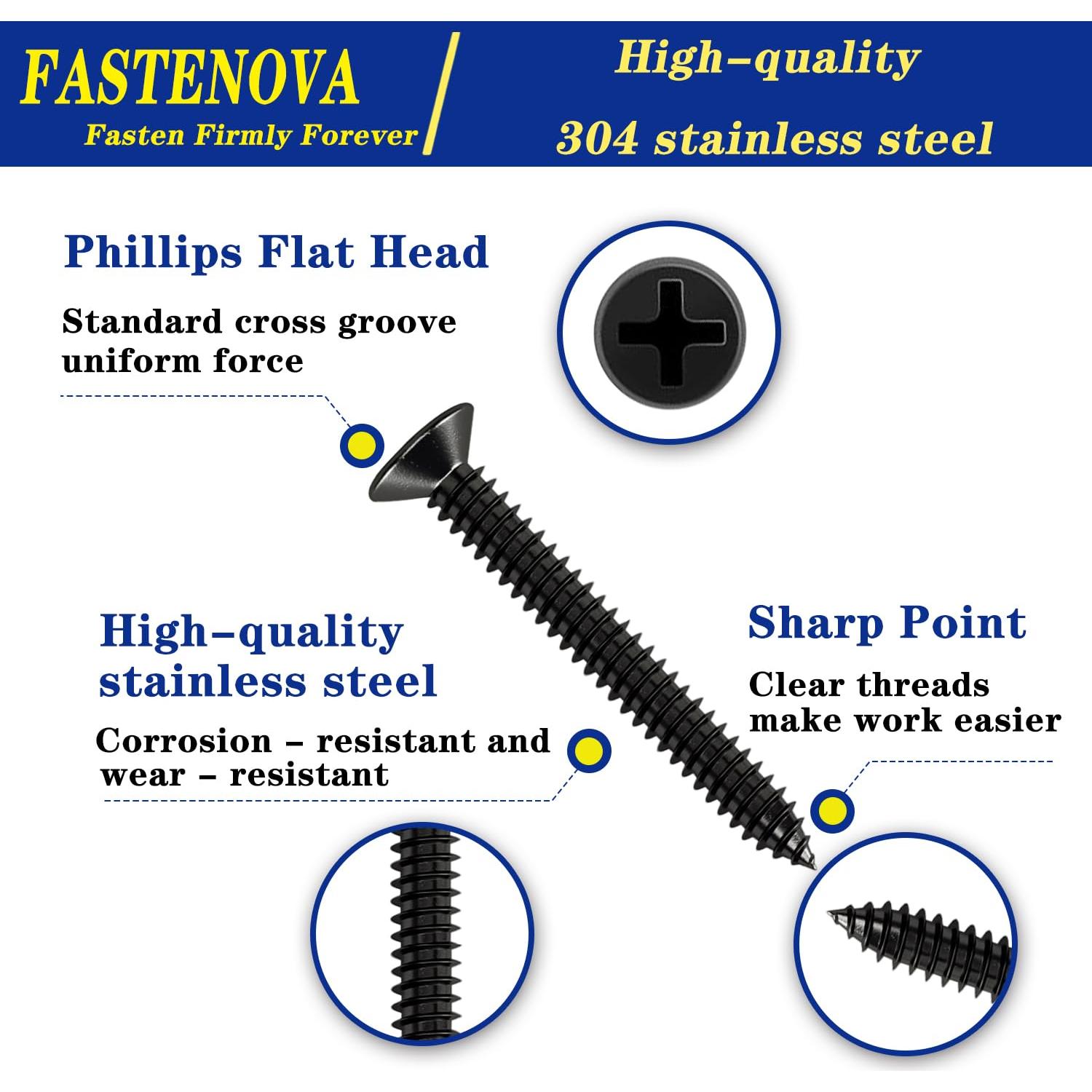 Kit de 255 Tornillos Autoperforantes FASTENOVA 304 Negro