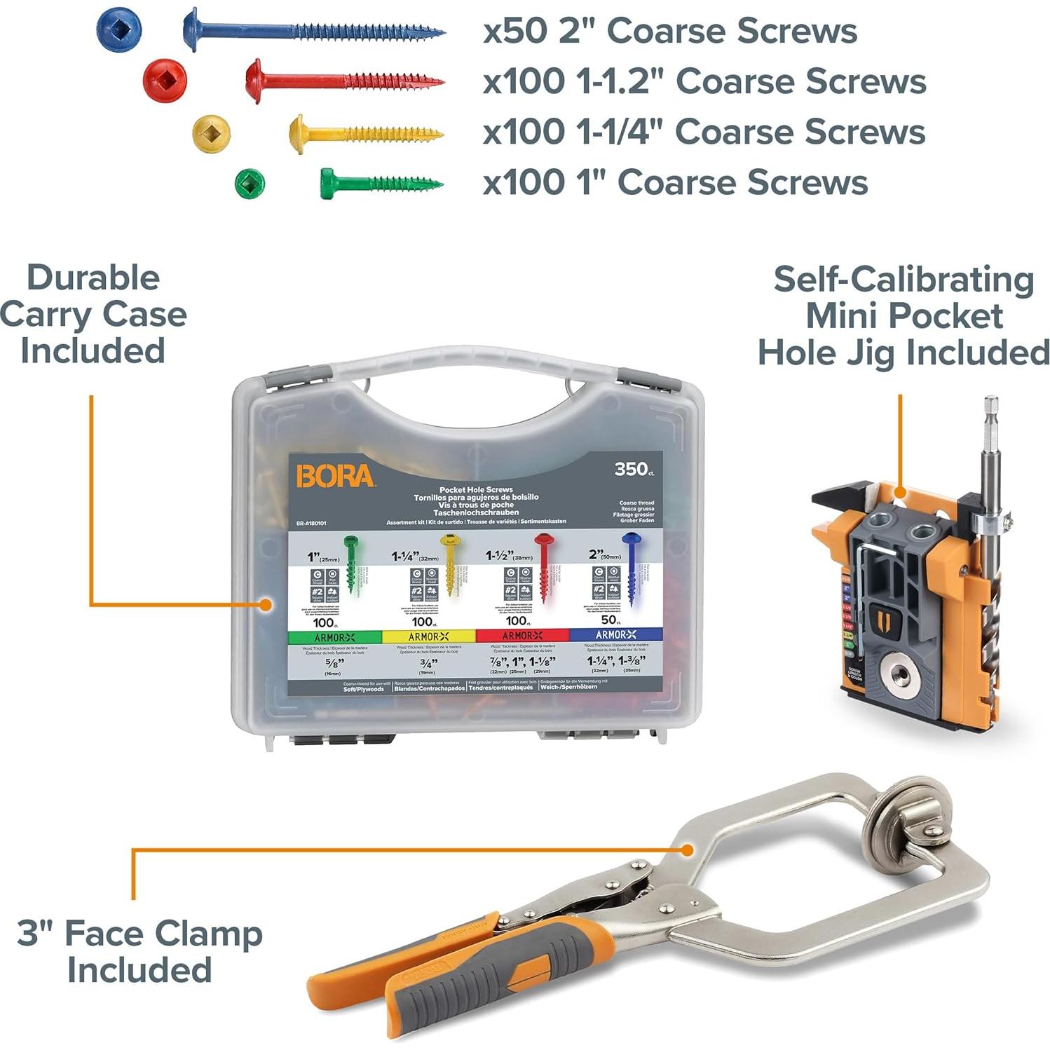 Kit de Plantilla de Agujeros Pocket BORA Mini con 350 Tornillos