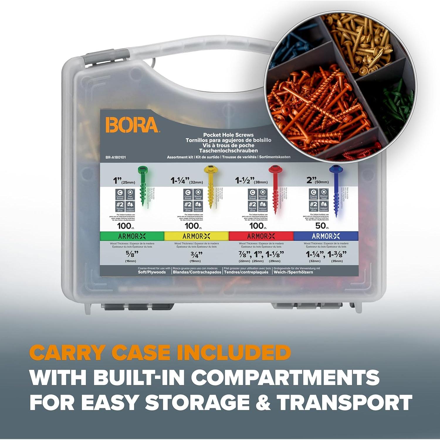 Kit de Plantilla de Agujeros Pocket BORA Mini con 350 Tornillos