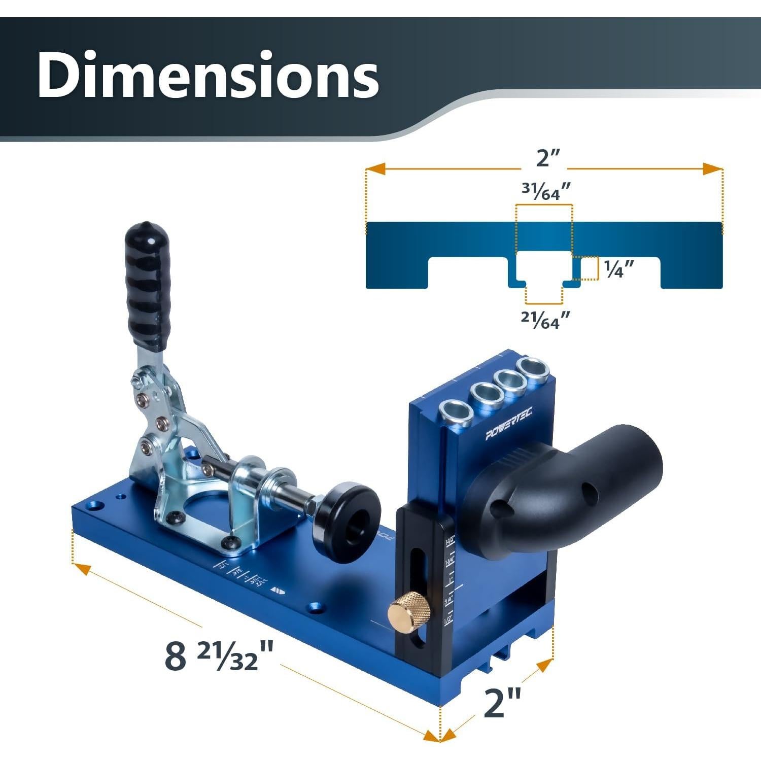 Kit Plantilla Agujeros Pocket POWERTEC + Broca 1/4" (0.64 cm)