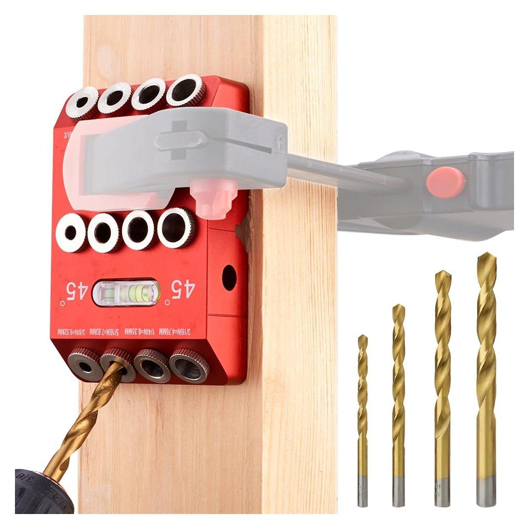 Plantilla de Taladro de Ángulo 30°/45°/90° Boxmime con 4 Brocas