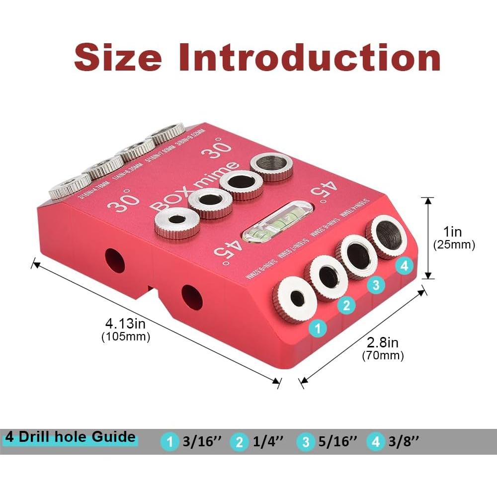 Plantilla de Taladro de Ángulo 30°/45°/90° Boxmime con 4 Brocas