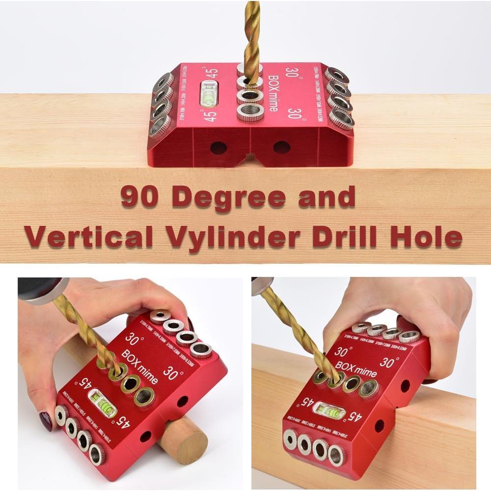 Plantilla de Taladro de Ángulo 30°/45°/90° Boxmime con 4 Brocas