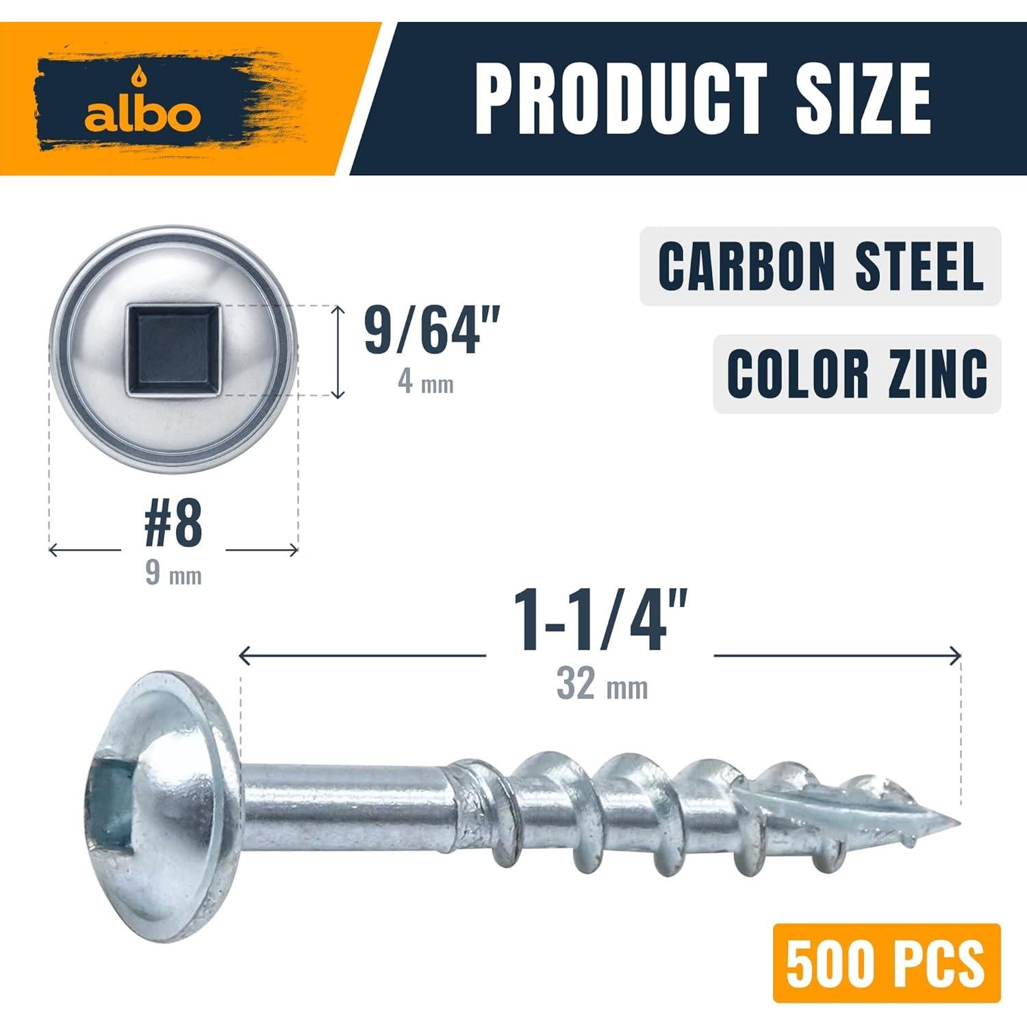 Tornillos para Agujeros de Pocket Albo #8 x 32 mm 500 PCS Acero Zincado