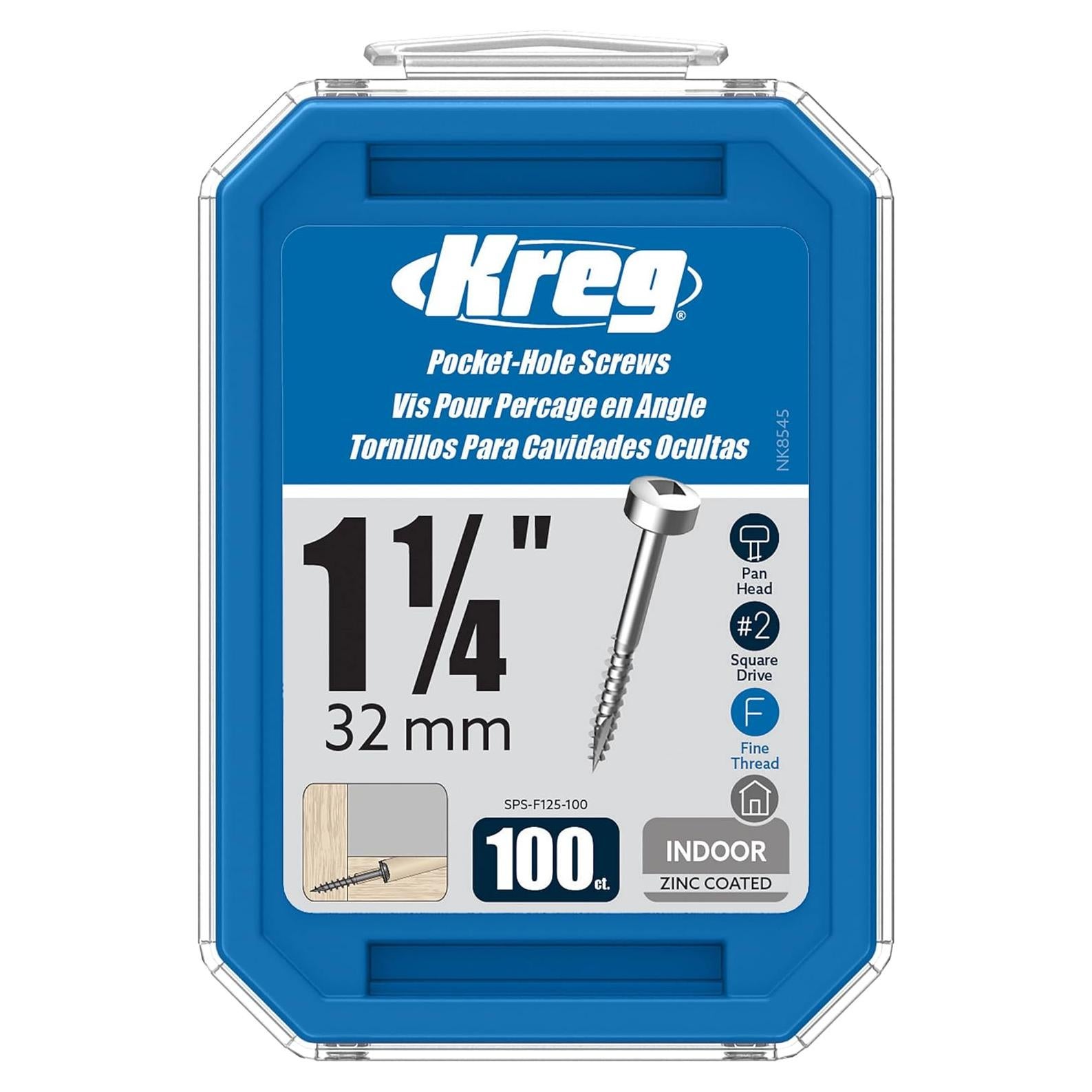 Tornillos de Agujero de Bolsillo Kreg 1.25" Zinc #6 (100 Unidades)