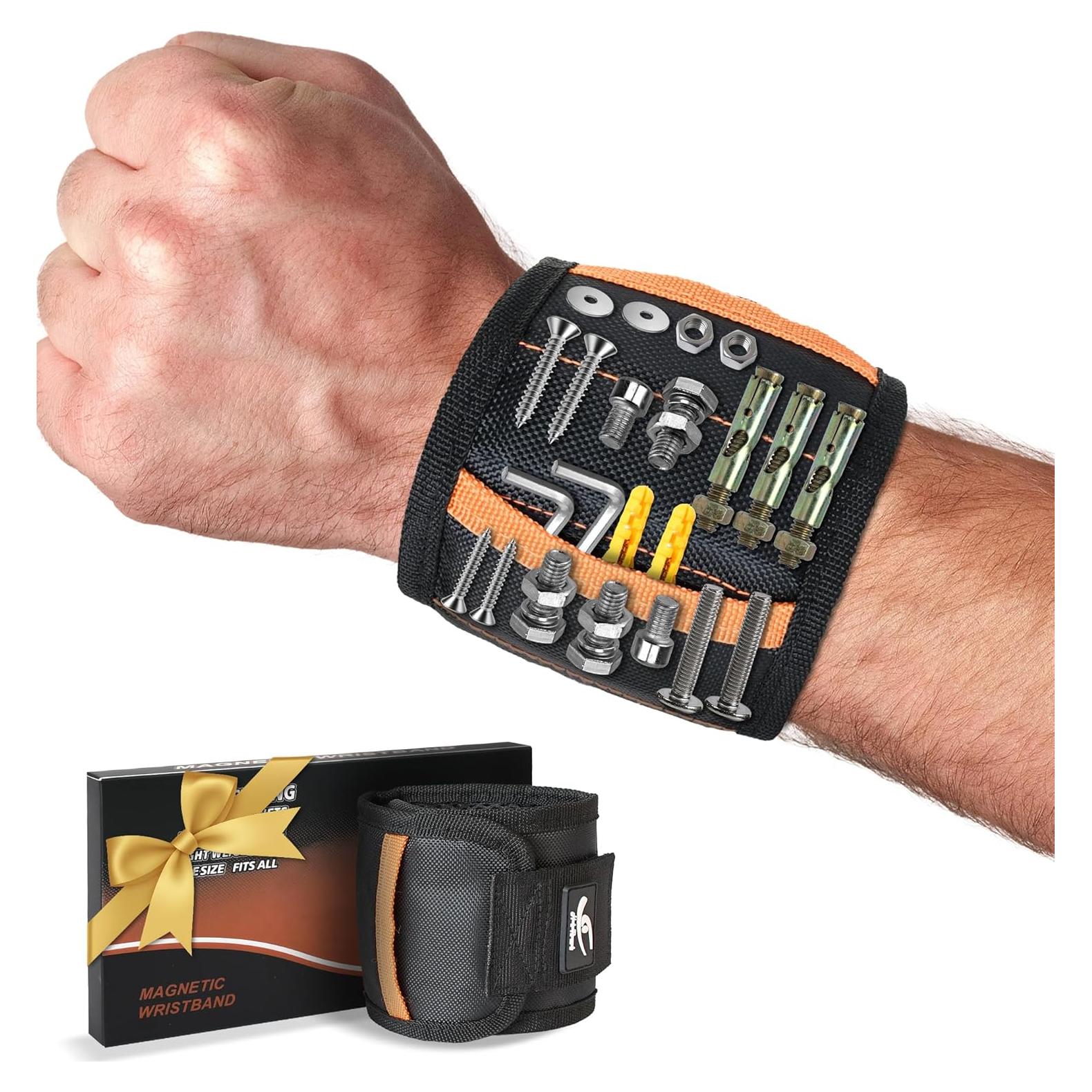 Pulsera Magnética HiRui - 15 Imanes Neodimio, 2 Bolsillos, Negro