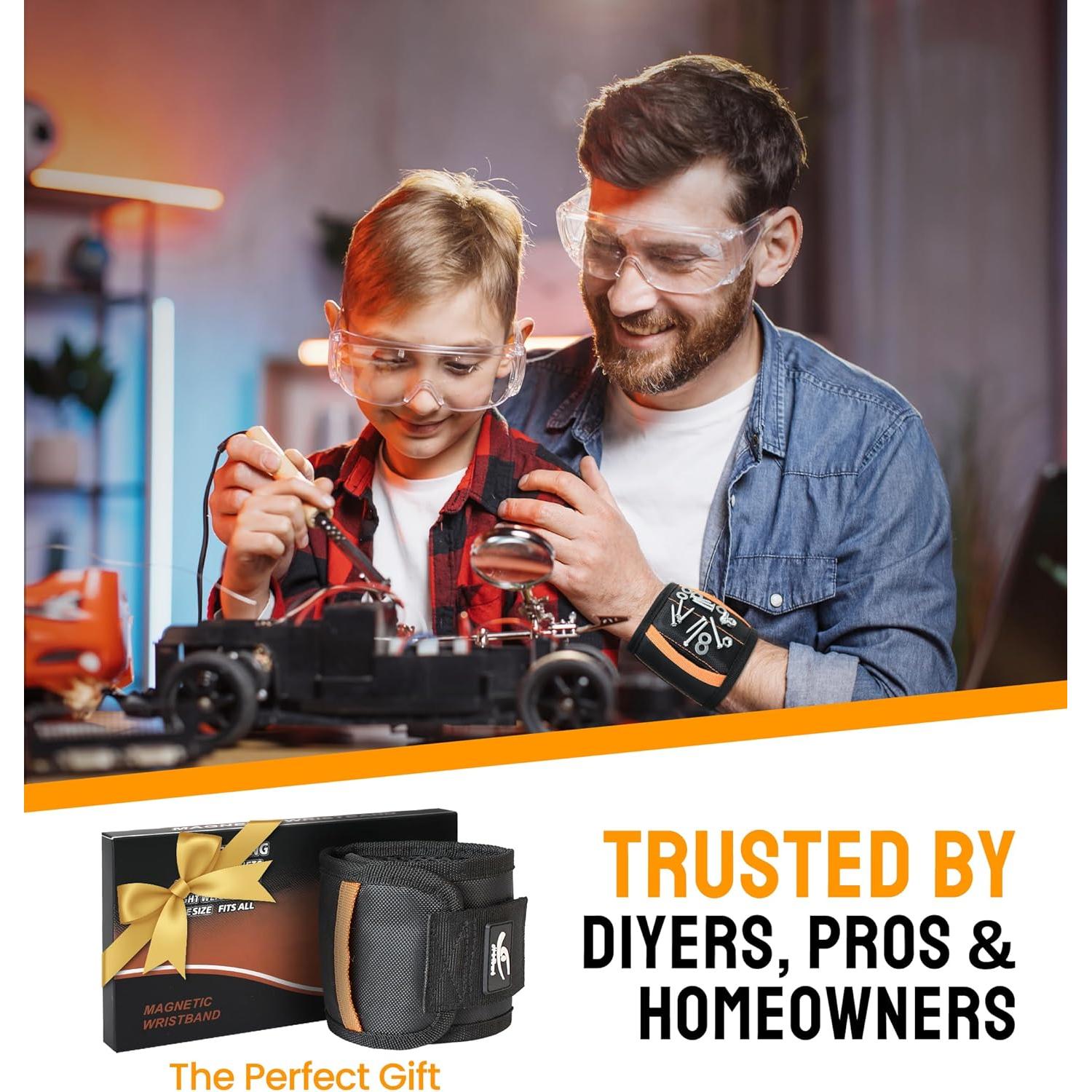 Pulsera Magnética HiRui - 15 Imanes Neodimio, 2 Bolsillos, Negro