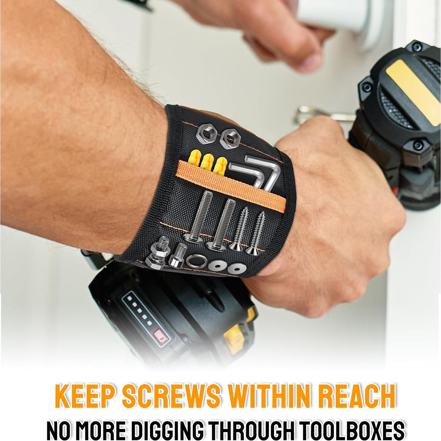 Pulsera Magnética HiRui - 15 Imanes Neodimio, 2 Bolsillos, Negro