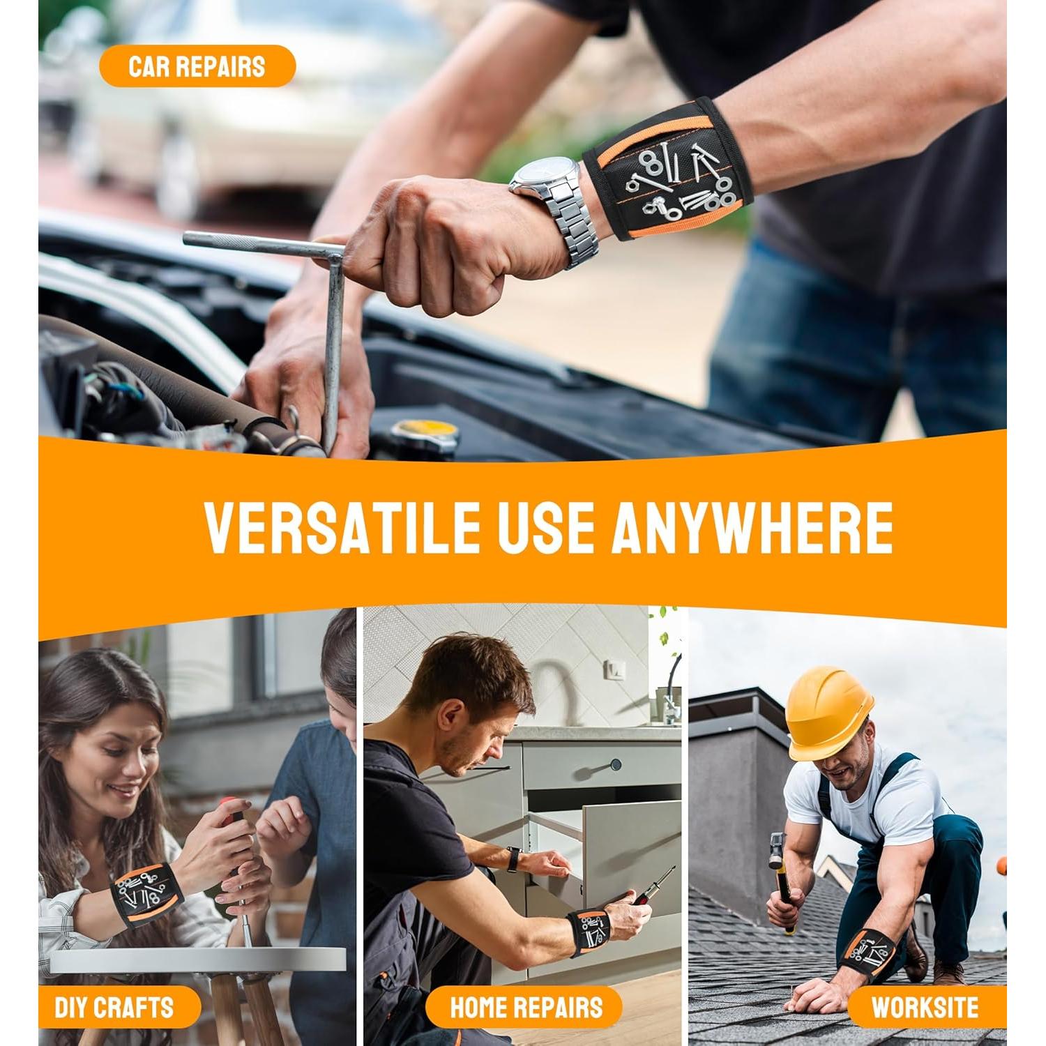 Pulsera Magnética HiRui - 15 Imanes Neodimio, 2 Bolsillos, Negro