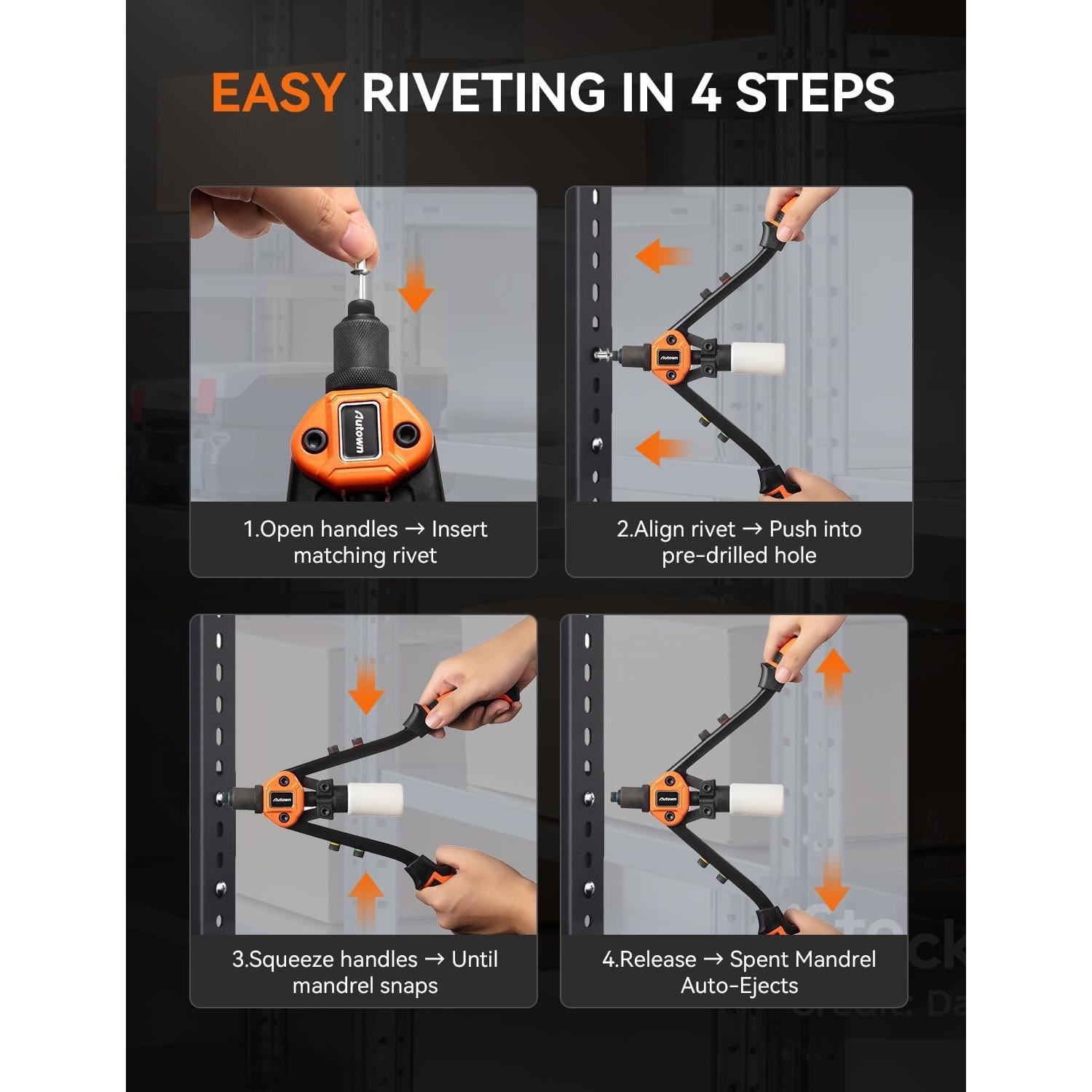 Kit de Remachadora Profesional AUTOWN AR-GK71 con 5 Brocas y Pulsera Magnética