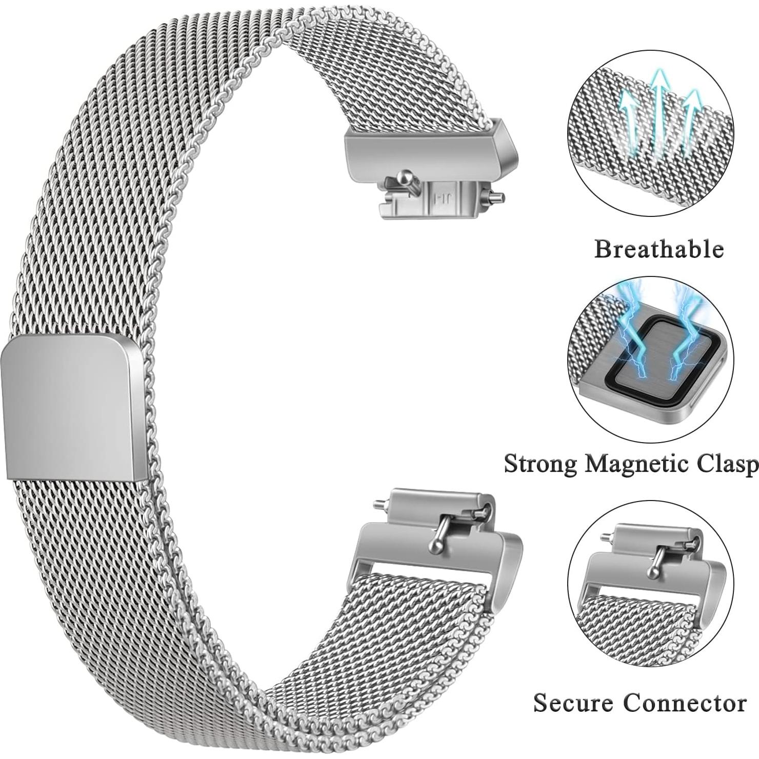 Correa de Acero Inoxidable Vanjua para Fitbit Inspire 2 - Grande, Plata