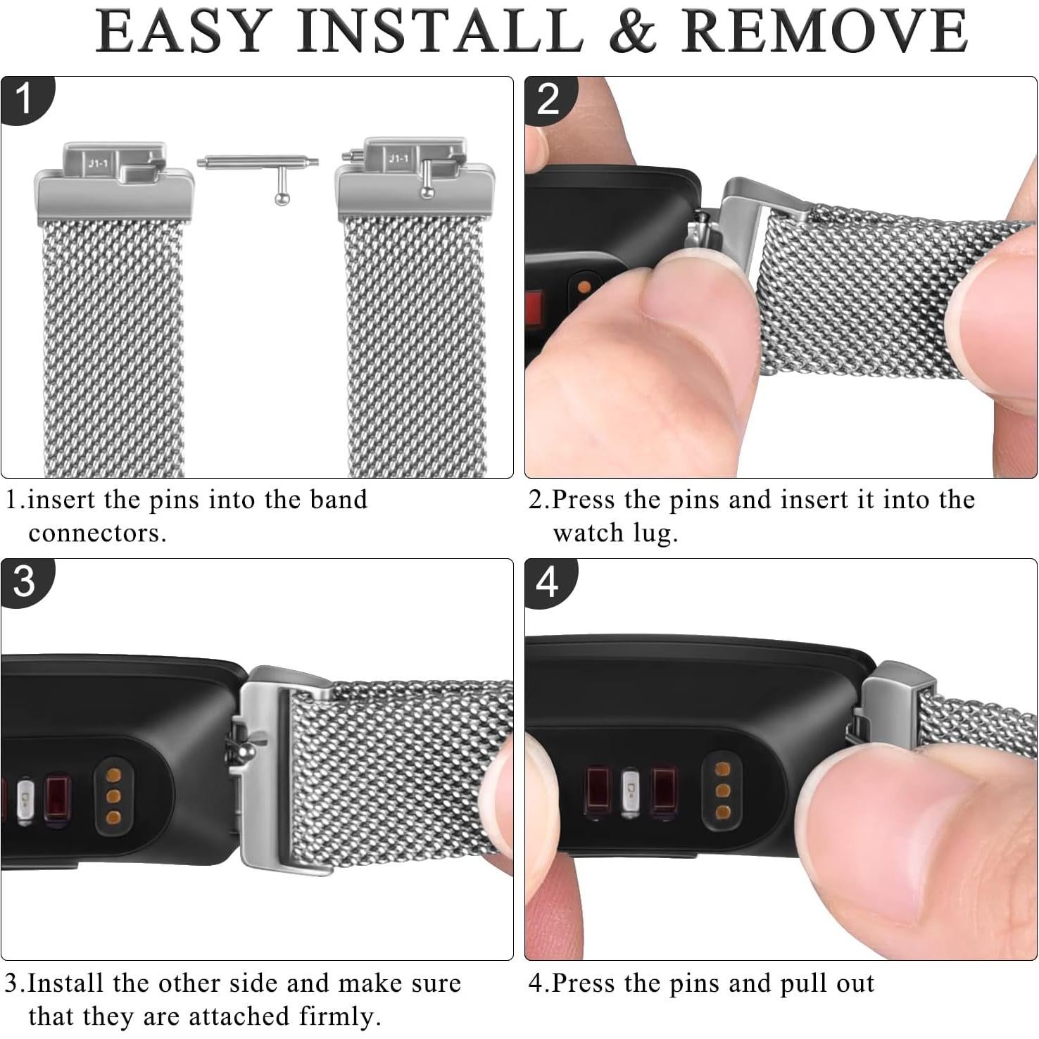 Correa de Acero Inoxidable Vanjua para Fitbit Inspire 2 - Grande, Plata