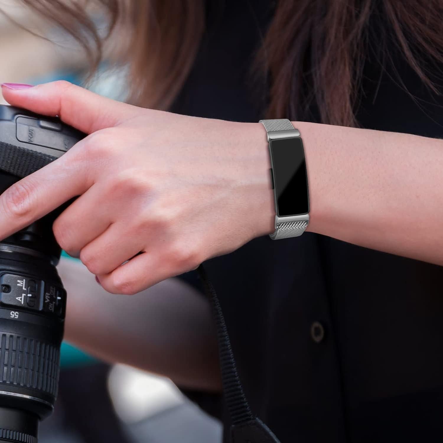 Correa de Acero Inoxidable Vanjua para Fitbit Inspire 2 - Grande, Plata