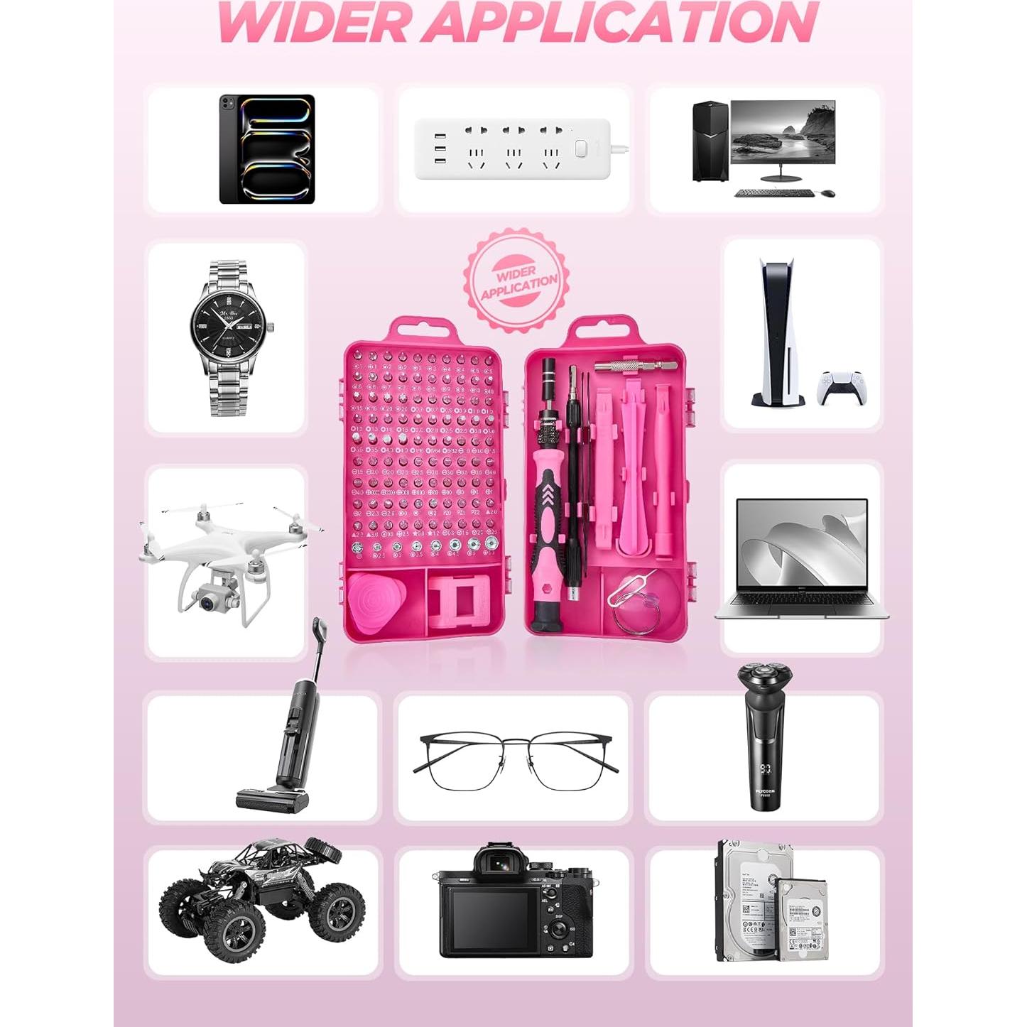 Juego de Taladro Inalámbrico Rosa 21V con 142 Pcs y Bolsa