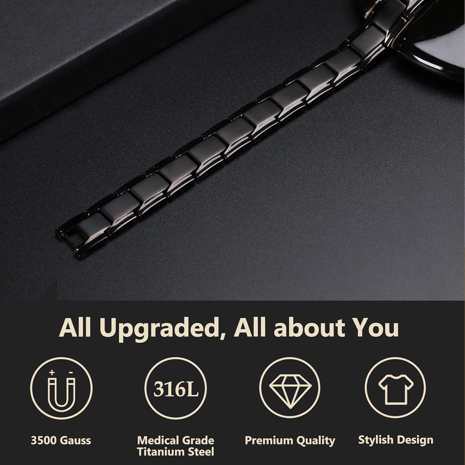 Pulsera Magnética para Hombres Feraco de Acero Titanio Negra 22cm