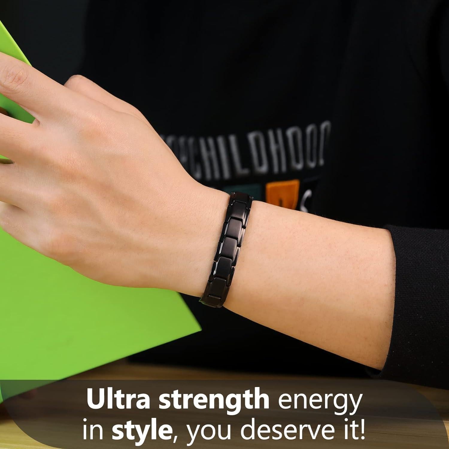 Pulsera Magnética para Hombres Feraco de Acero Titanio Negra 22cm