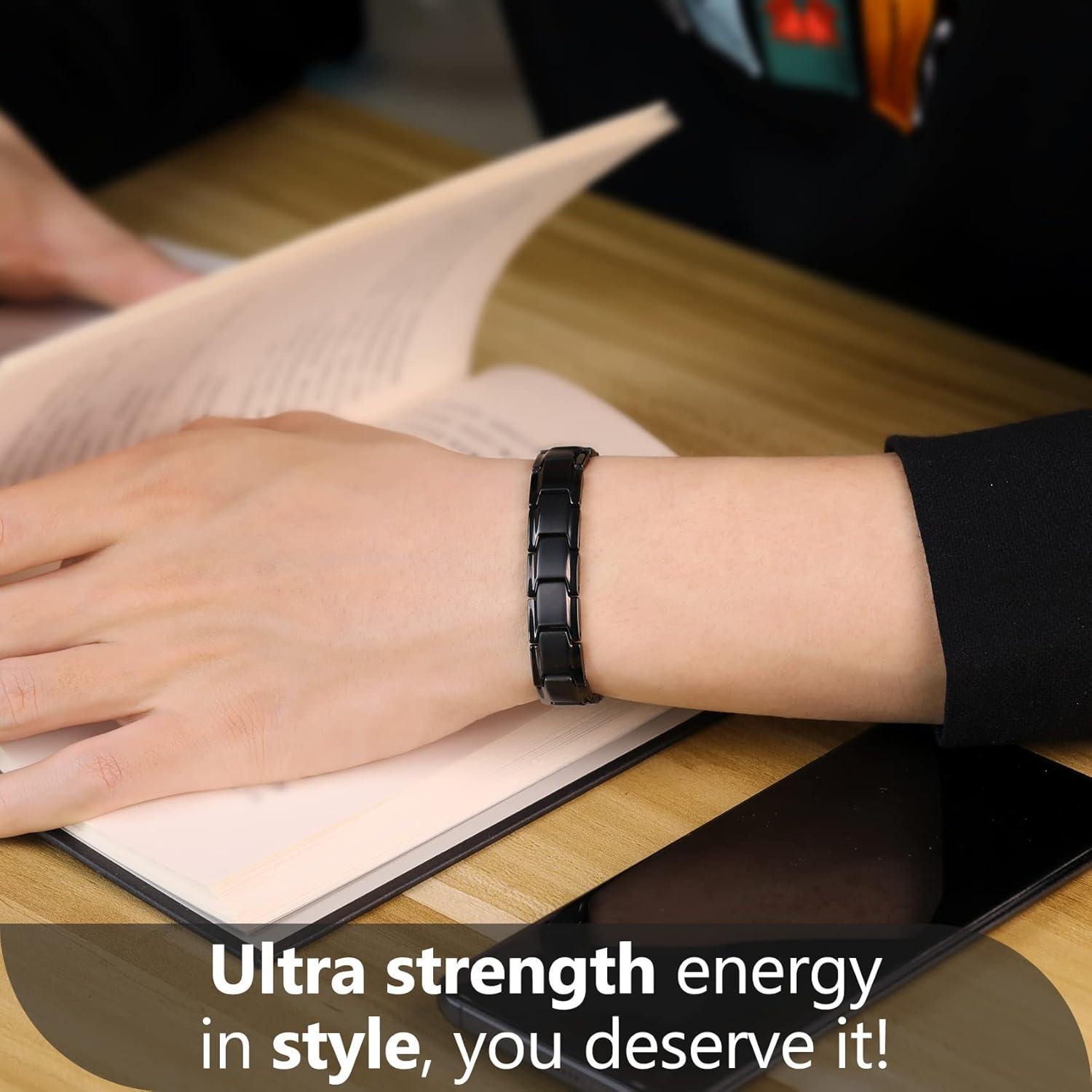 Pulsera Magnética para Hombres Feraco de Acero Titanio Negra 22cm