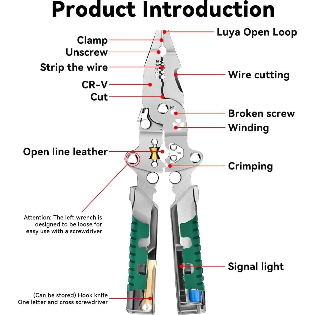 Alicates de Pelar Cables 18 en 1 Nuotuv con Probador de Voltaje