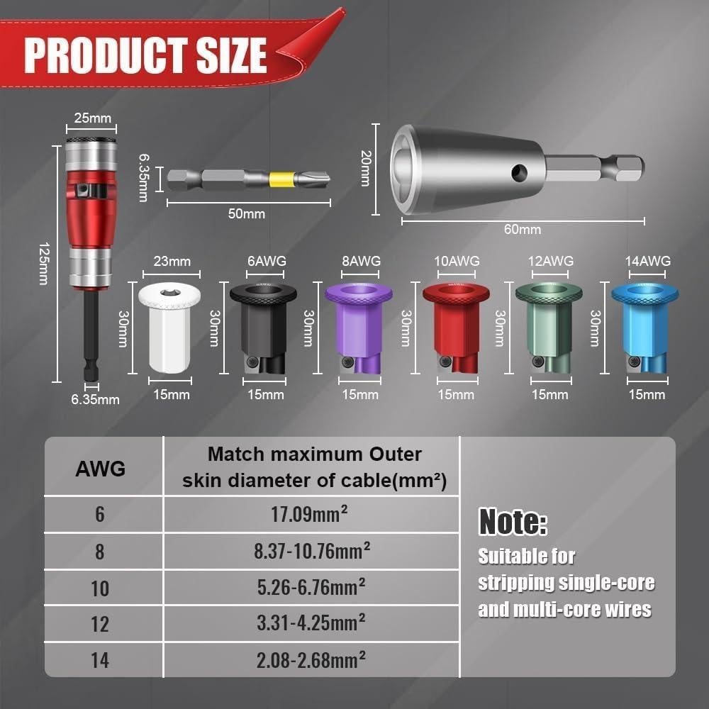 Destripador de Cables AIFIZO para Taladro 2.5-10mm² 8 Piezas