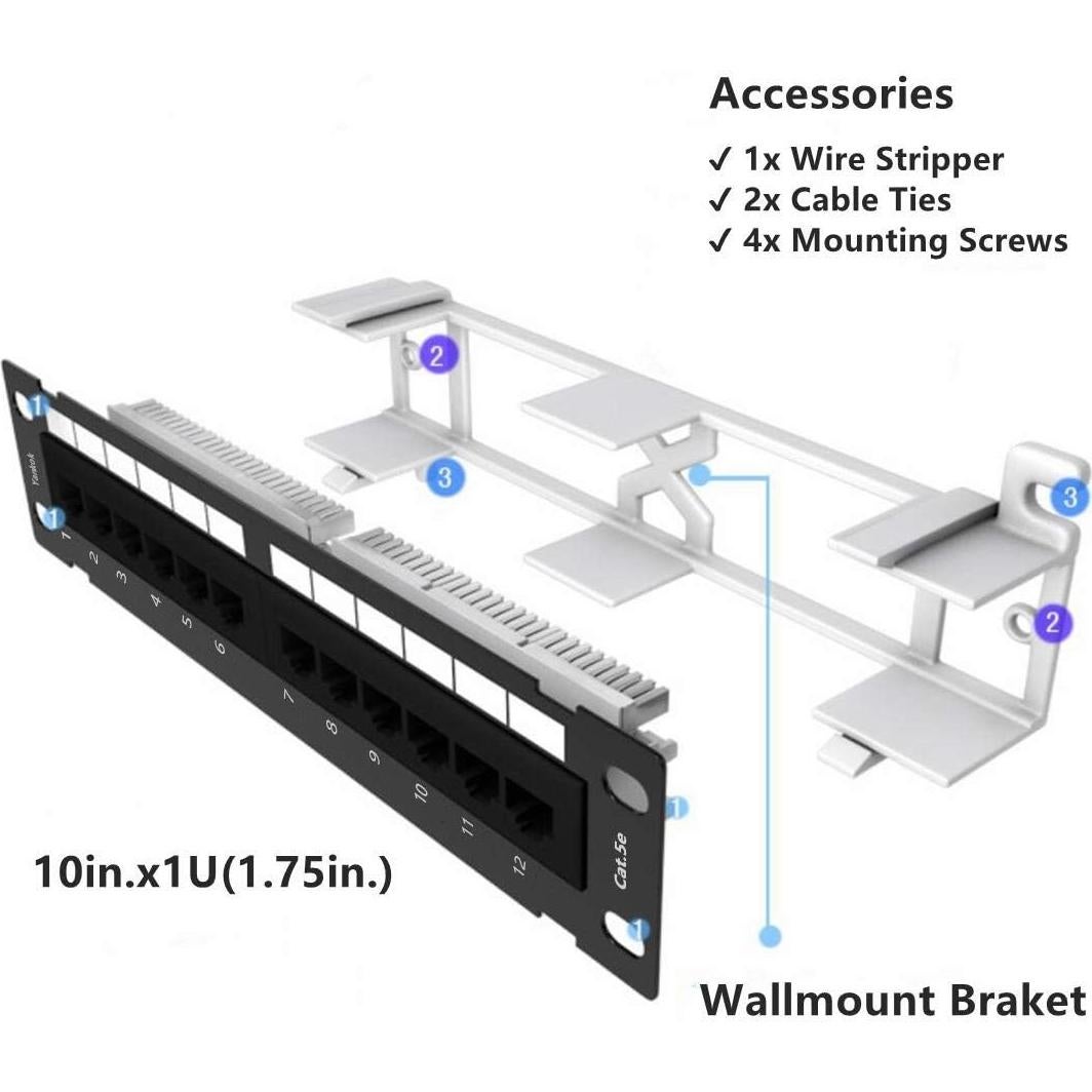 Panel de Parche Yankok 12 Puertos Cat5e UTP 10in Rack