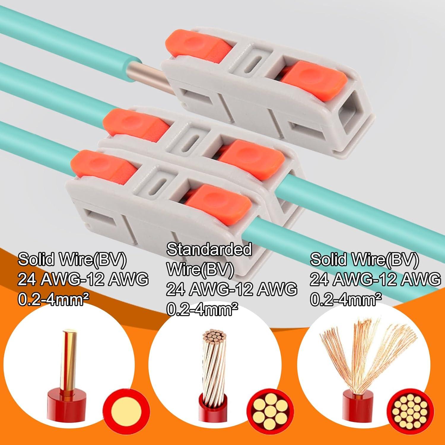 60PCS Lever Wire Connectors, Mini Quick Connectors Electrical Splicing Kit Push-in, Electrical Wire Butt Splice Inline Terminals for Various Circuits, AWG 24-12, 1 in 1 Out