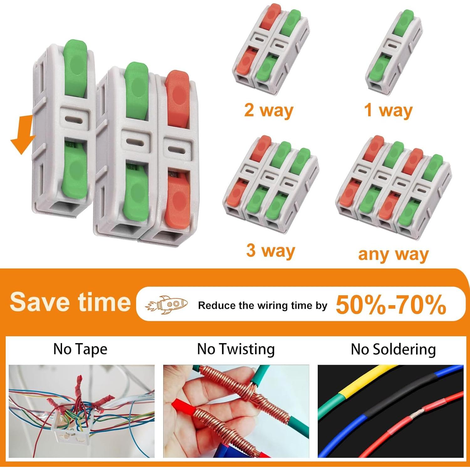 60PCS Lever Wire Connectors, Mini Quick Connectors Electrical Splicing Kit Push-in, Electrical Wire Butt Splice Inline Terminals for Various Circuits, AWG 24-12, 1 in 1 Out