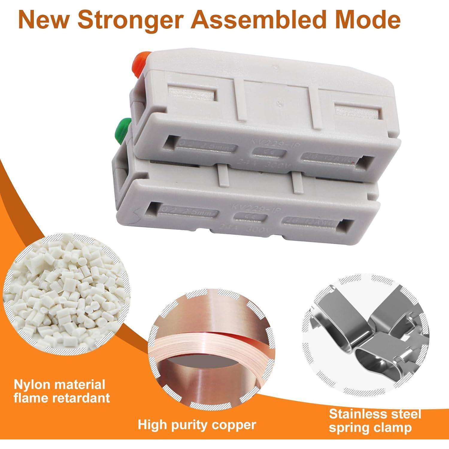 60PCS Lever Wire Connectors, Mini Quick Connectors Electrical Splicing Kit Push-in, Electrical Wire Butt Splice Inline Terminals for Various Circuits, AWG 24-12, 1 in 1 Out