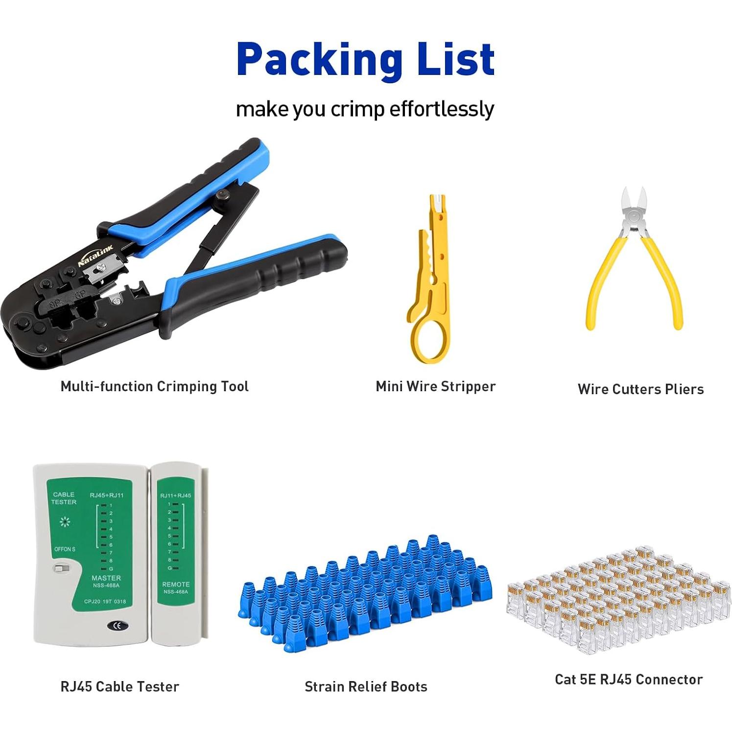 Kit de Crimpado RJ45 NataLink con 50 Conectores Cat 5E