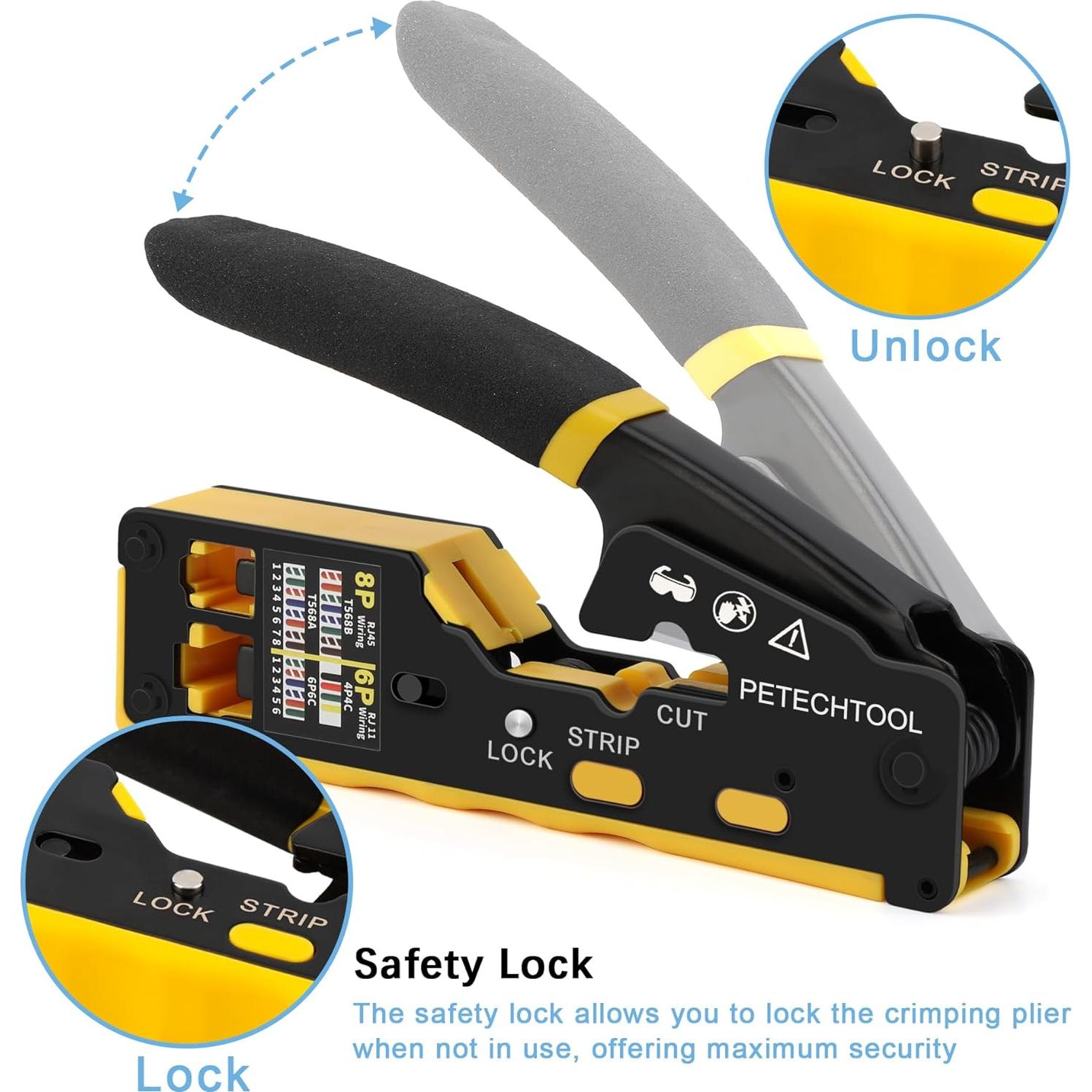 Crimpadora RJ45 PETECHTOOL Kit Completo con Conectores y Pelacables