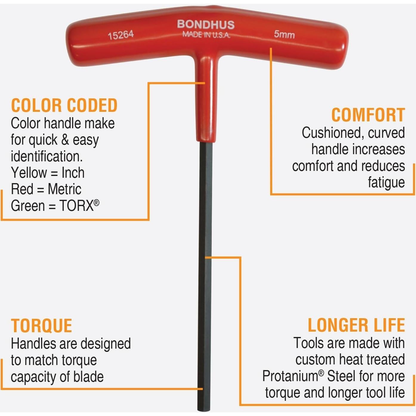 Juego de 8 Mangos en T Hexagonales Bondhus 15289 15.24 cm