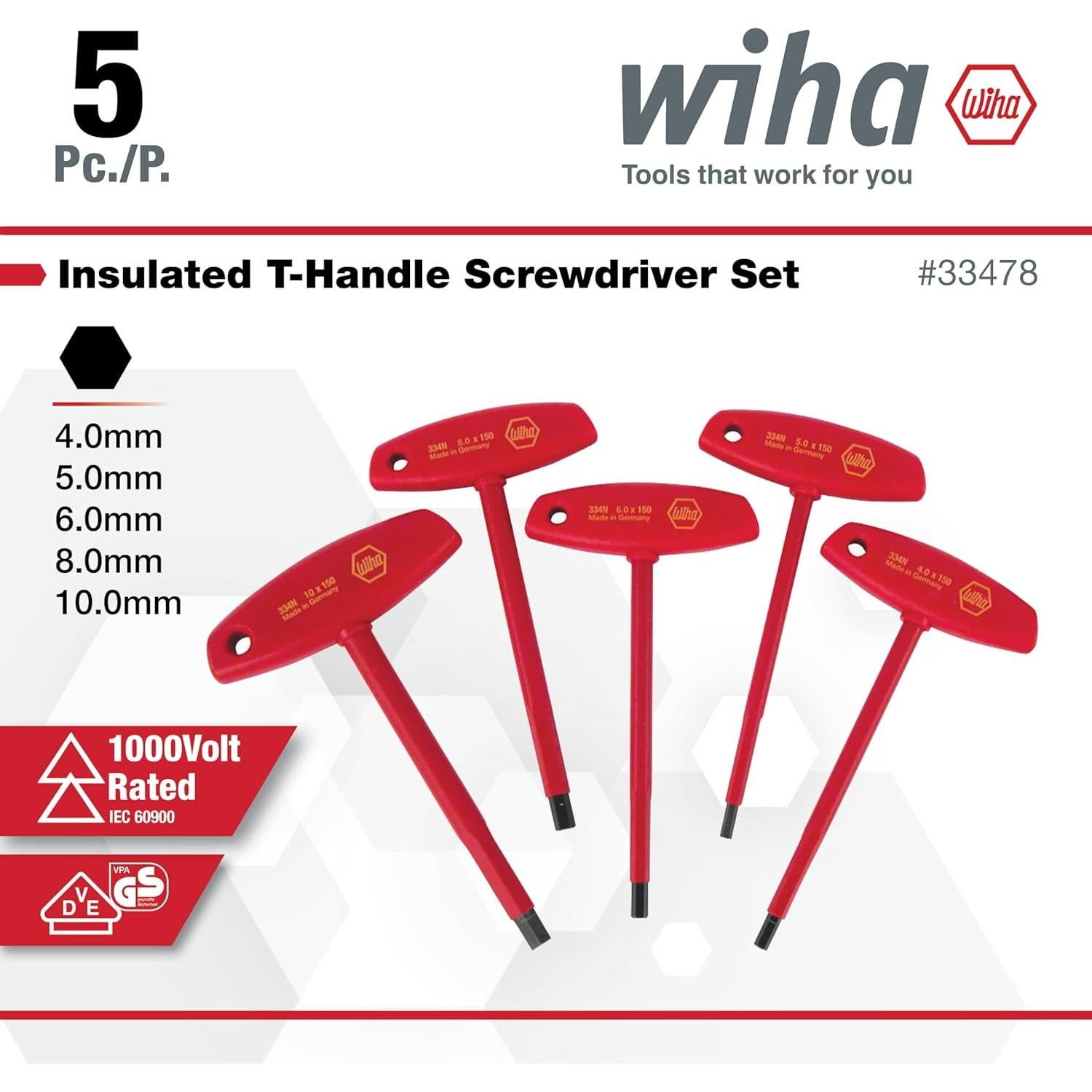 Juego de Llaves Hexagonales Aisladas Wiha 33478 5 Piezas 4-10mm