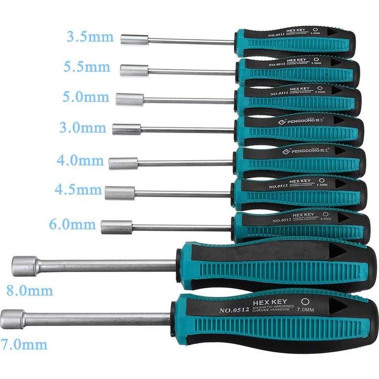 Juego de Llaves de Vaso 9 Piezas Meichoon Hexagonal 3-8mm