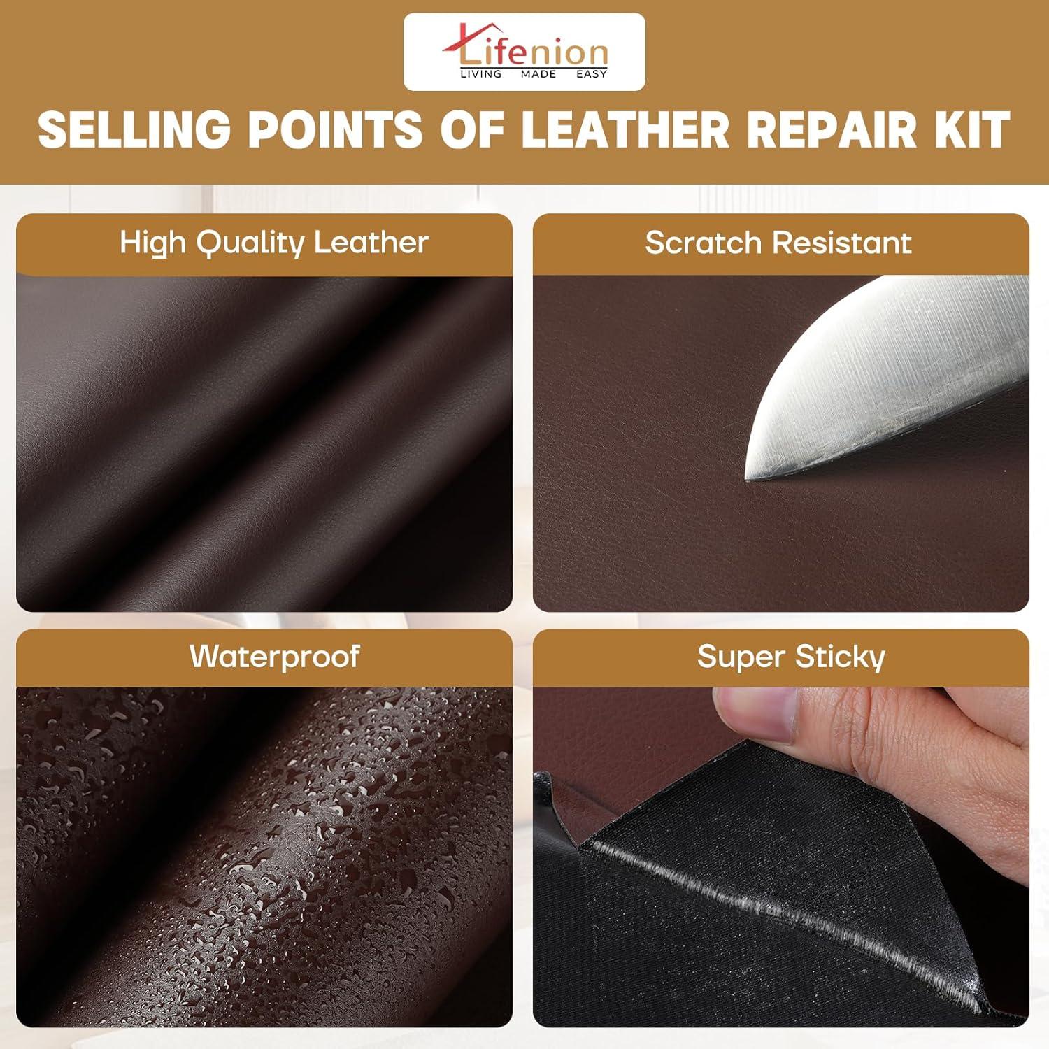 Parche de Reparación de Cuero Lifenion 43x200 cm Negro Autoadhesivo
