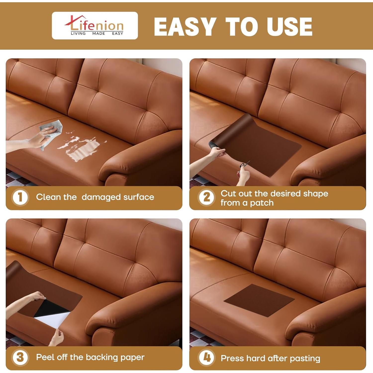 Parche de Reparación de Cuero Lifenion 43x200 cm Negro Autoadhesivo