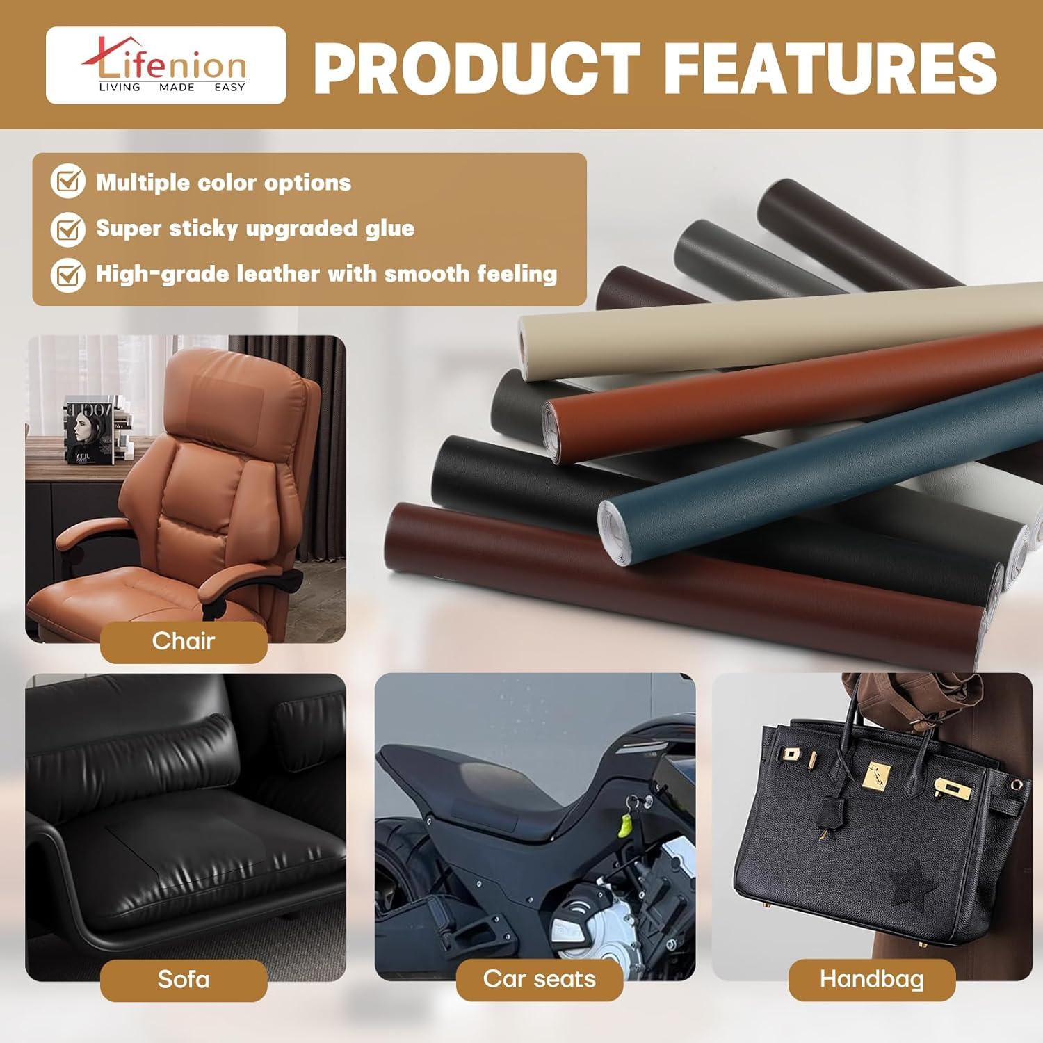 Parche de Reparación de Cuero Lifenion 43x200 cm Negro Autoadhesivo