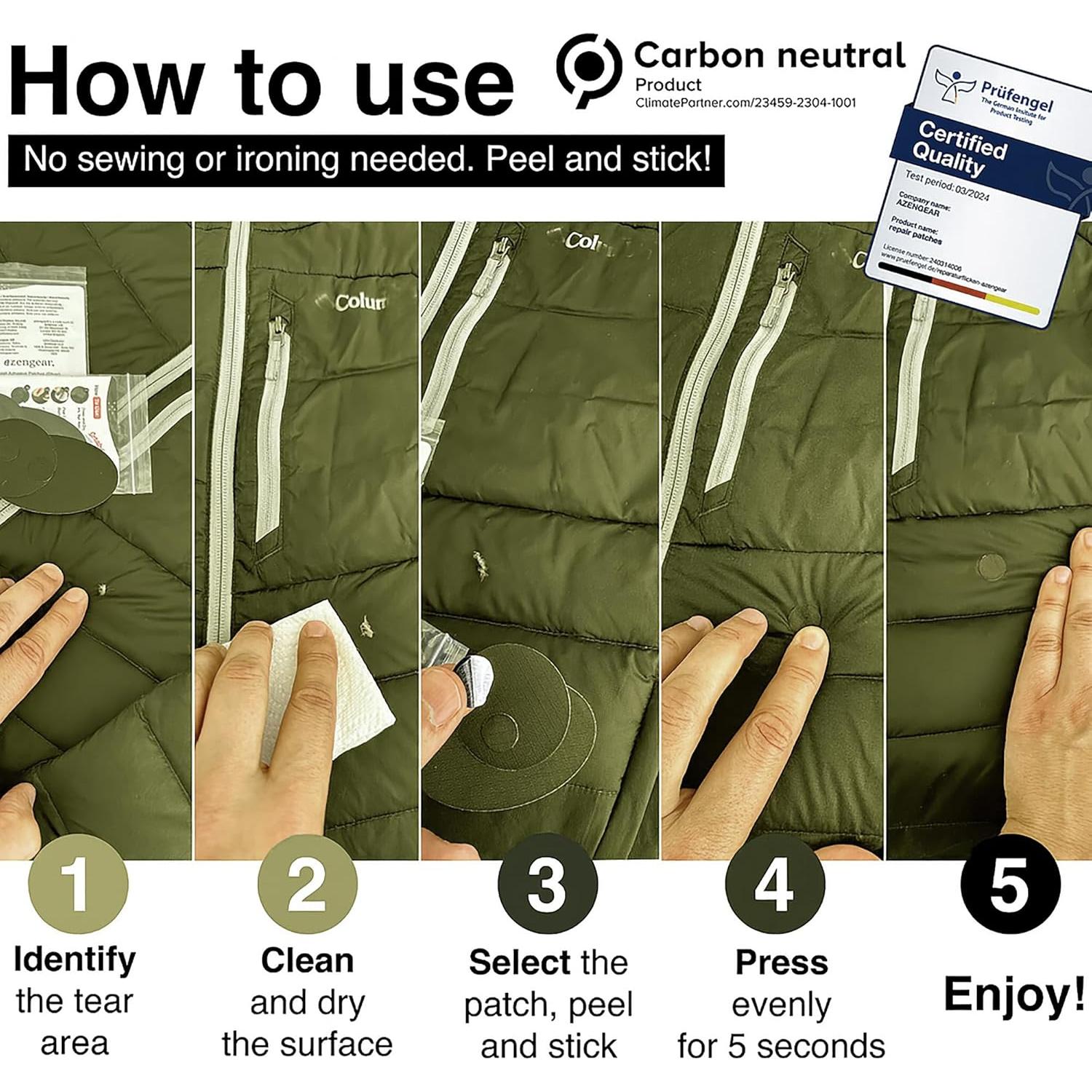 Parches de Reparación Autoadhesivos aZengear 11 Piezas Verde Oliva