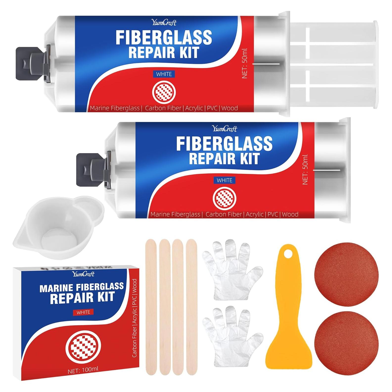 Kit de Reparación de Barcos YumCraft Y62 100g Fibra de Vidrio Blanco