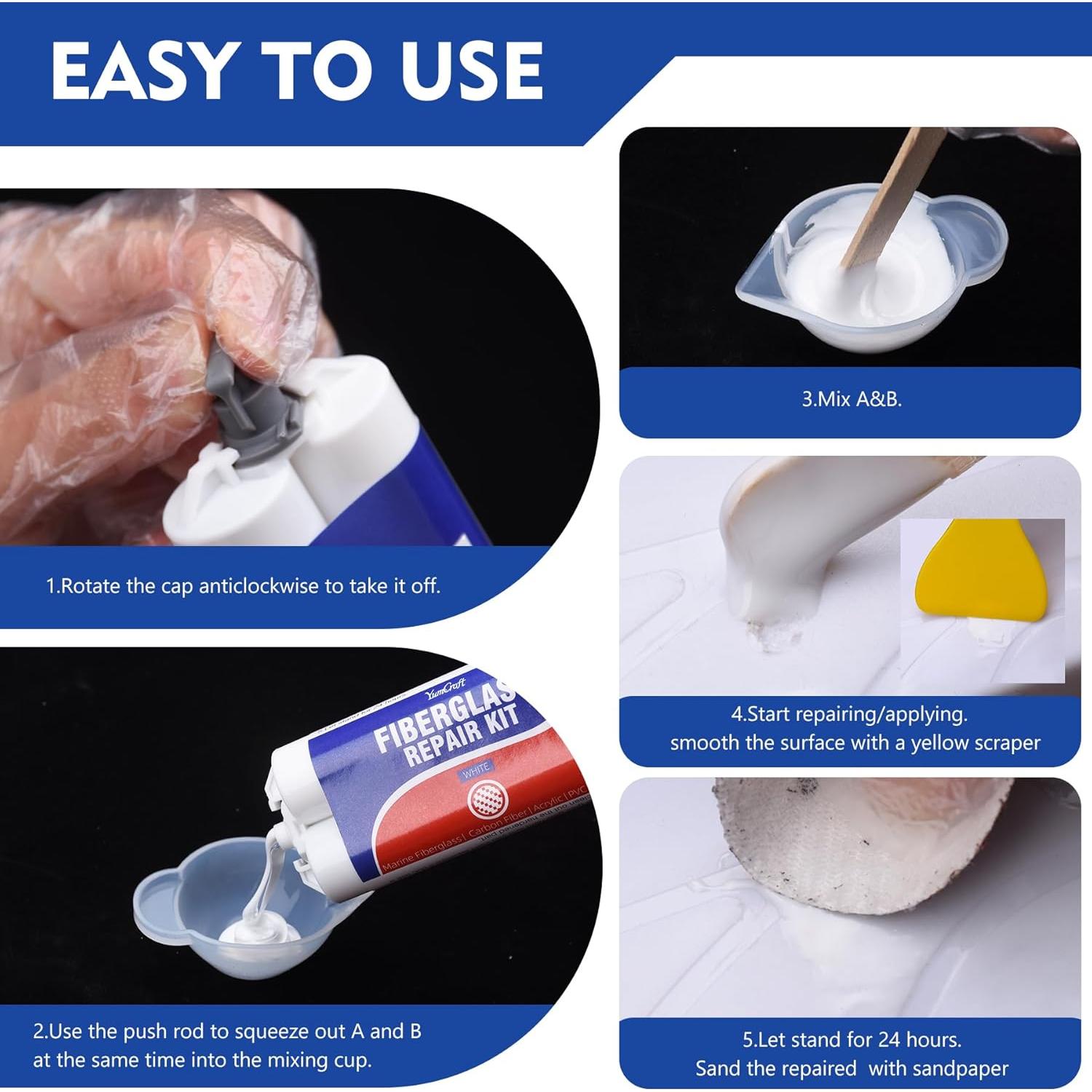 Kit de Reparación de Barcos YumCraft Y62 100g Fibra de Vidrio Blanco