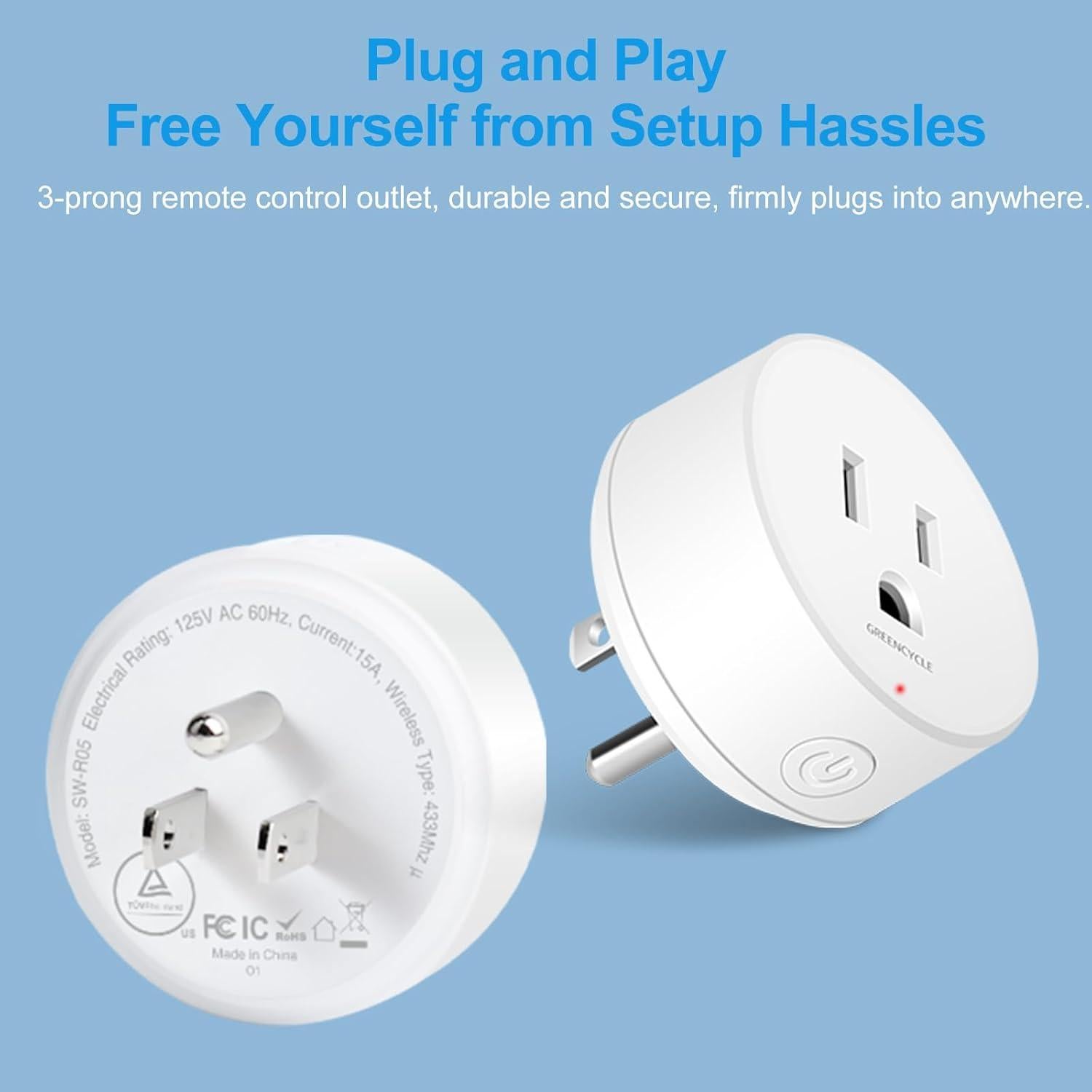 Enchufe de Control Remoto GreenCyle 15A 1500W Inalámbrico