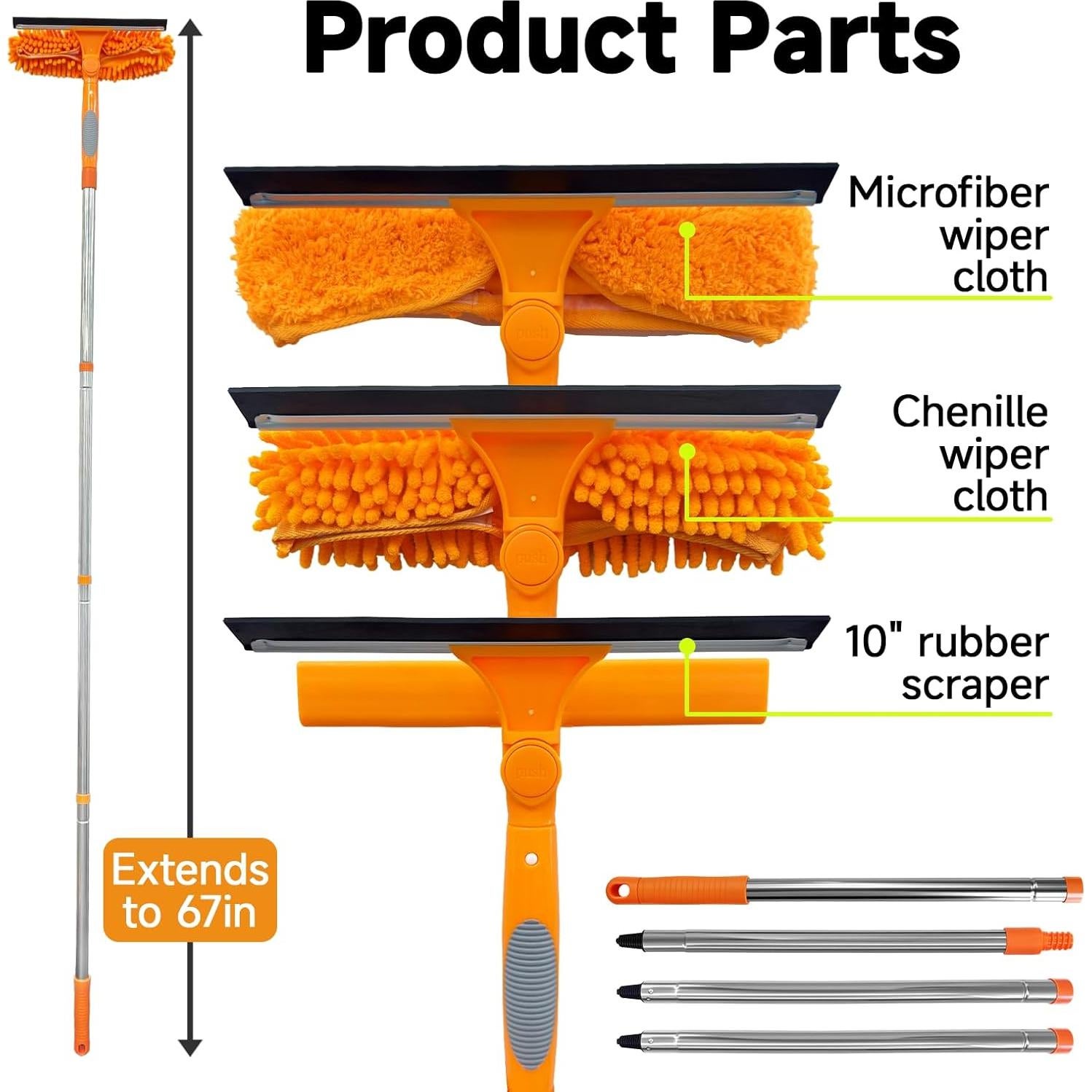 Limpiador de Ventanas 2 en 1 LILISPAI con Poste Extensible 170 cm