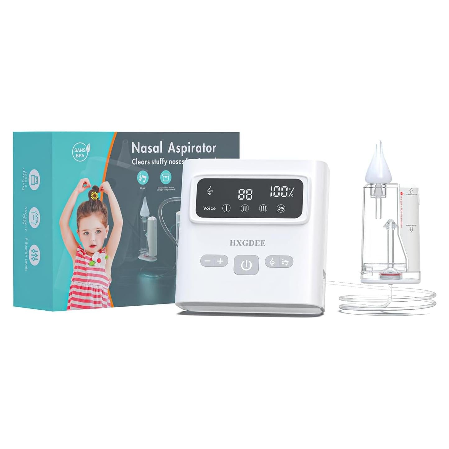 Aspirador Nasal para Bebé HXGDEE Recargable 70KPA 9 Niveles