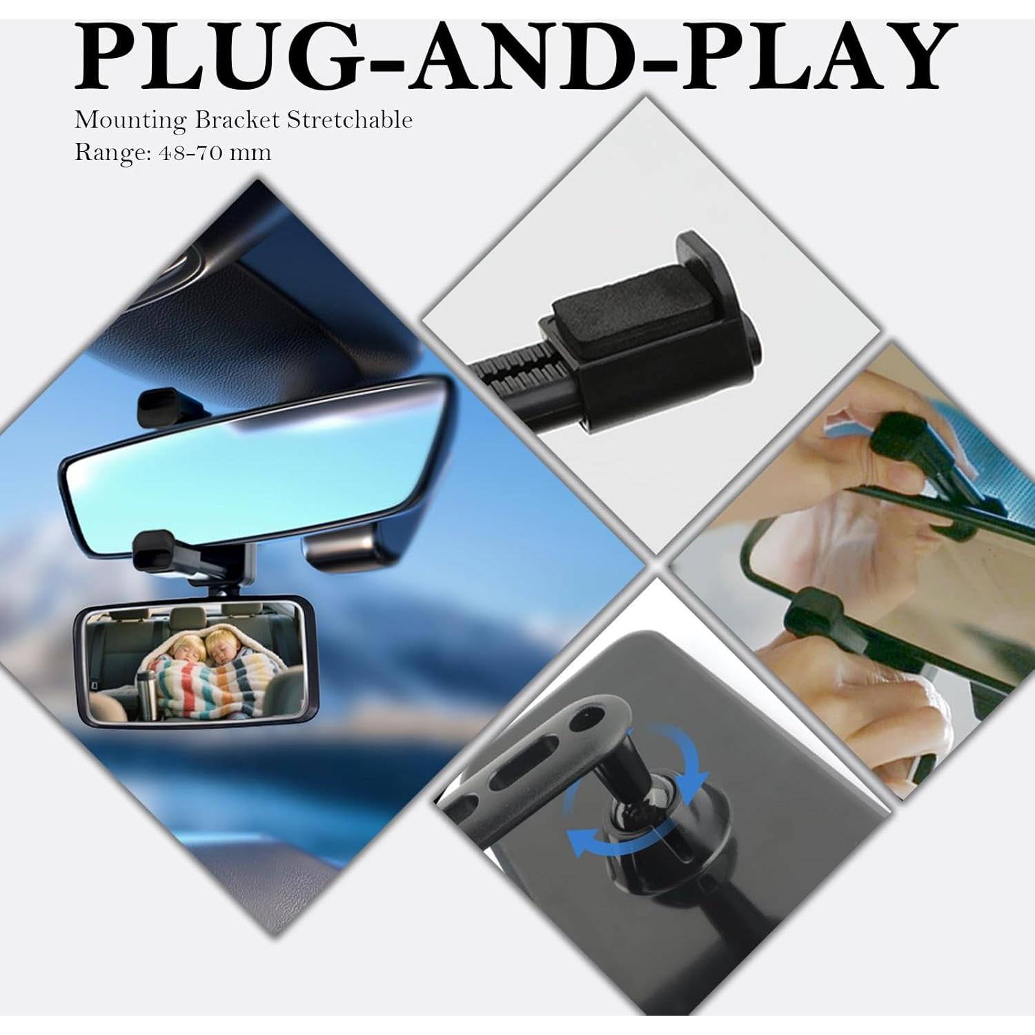 Espejo Retrovisor para Bebé Aokdom Ajustable 360° Negro