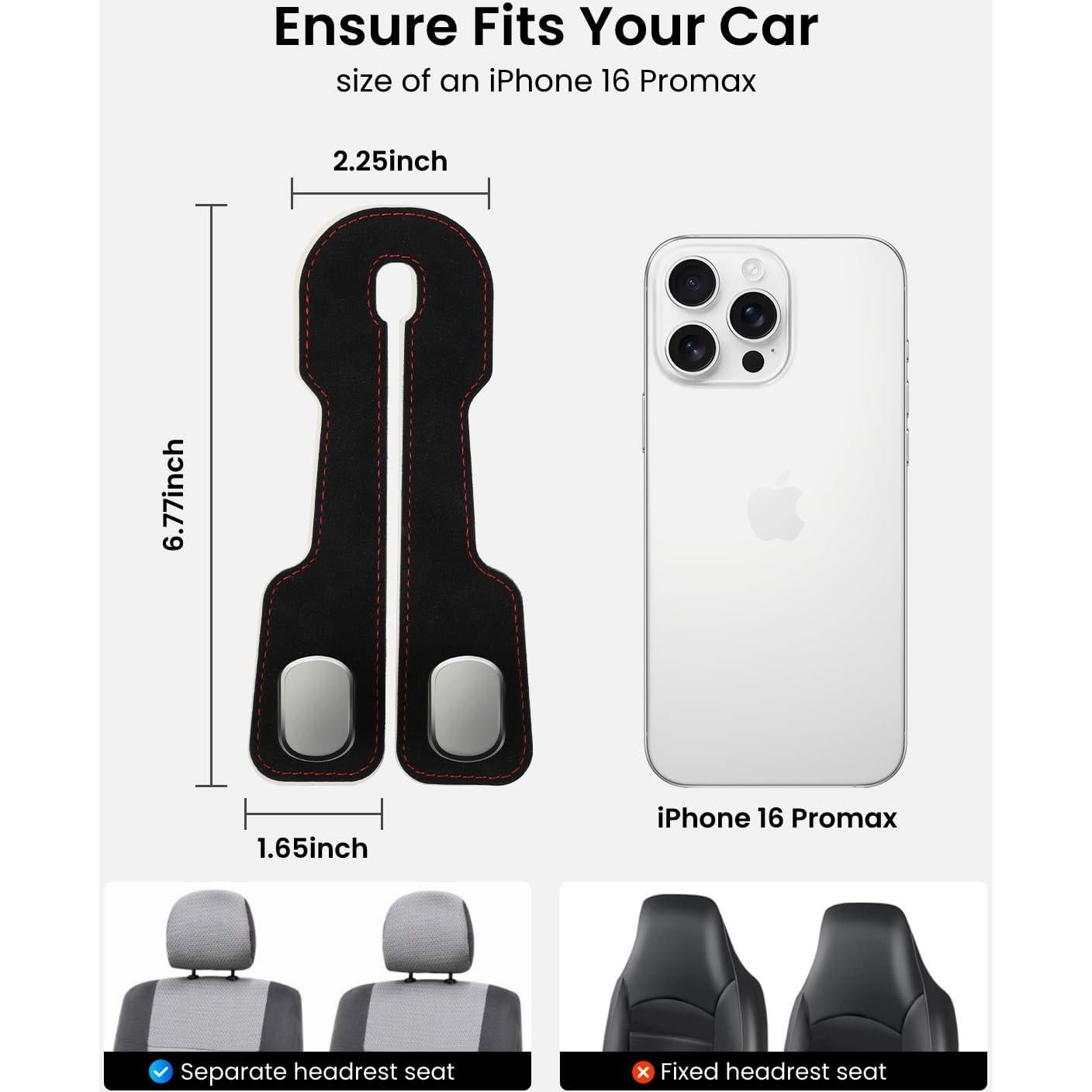 Ganchos para Reposacabezas REEVAA 2PCS Antideslizantes Negro