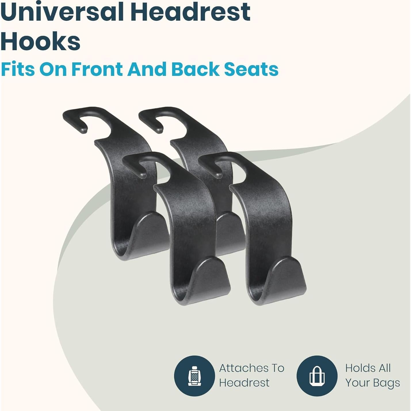 Ganchos para Reposacabezas J46 - Paquete de 4, Negro, 20.41 kg