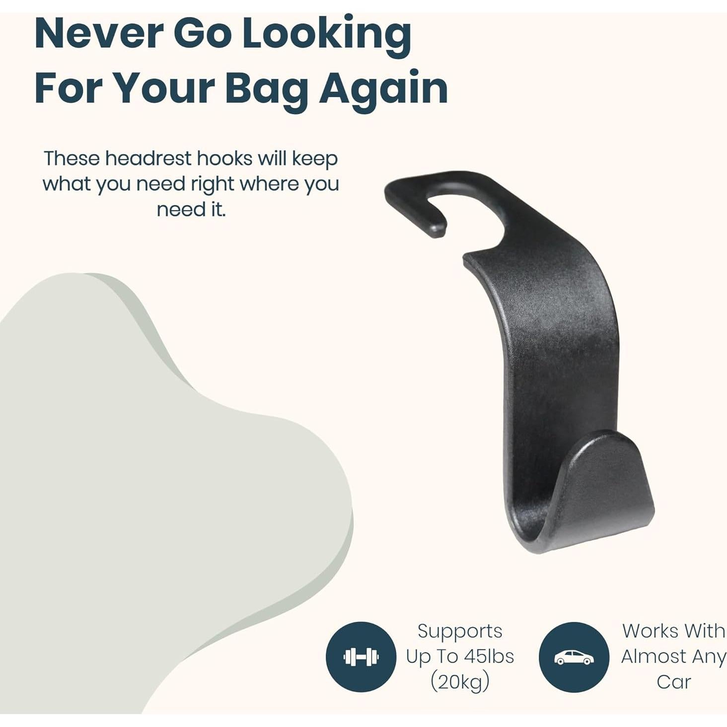 Ganchos para Reposacabezas J46 - Paquete de 4, Negro, 20.41 kg