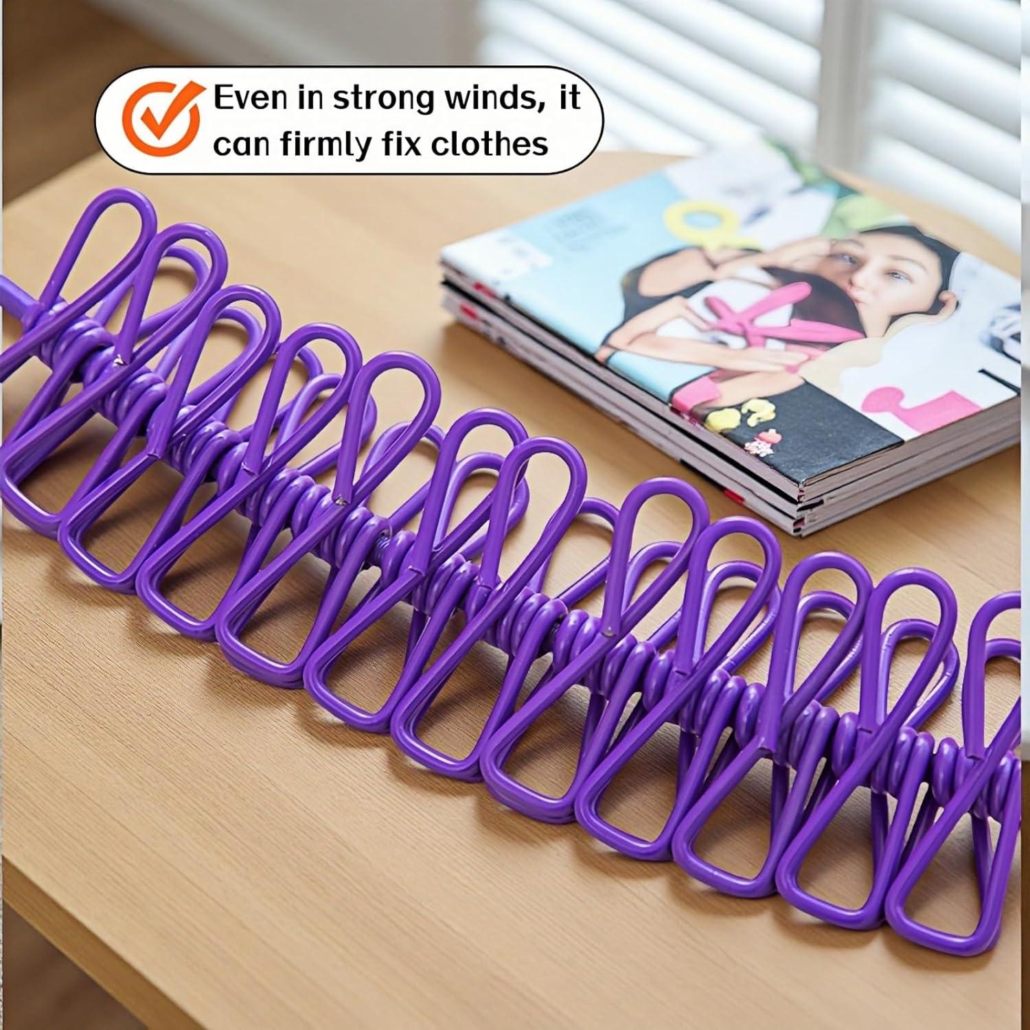 Cuerda de Ropa Portátil FANBODTA 3.66m con 12 Clips Morado