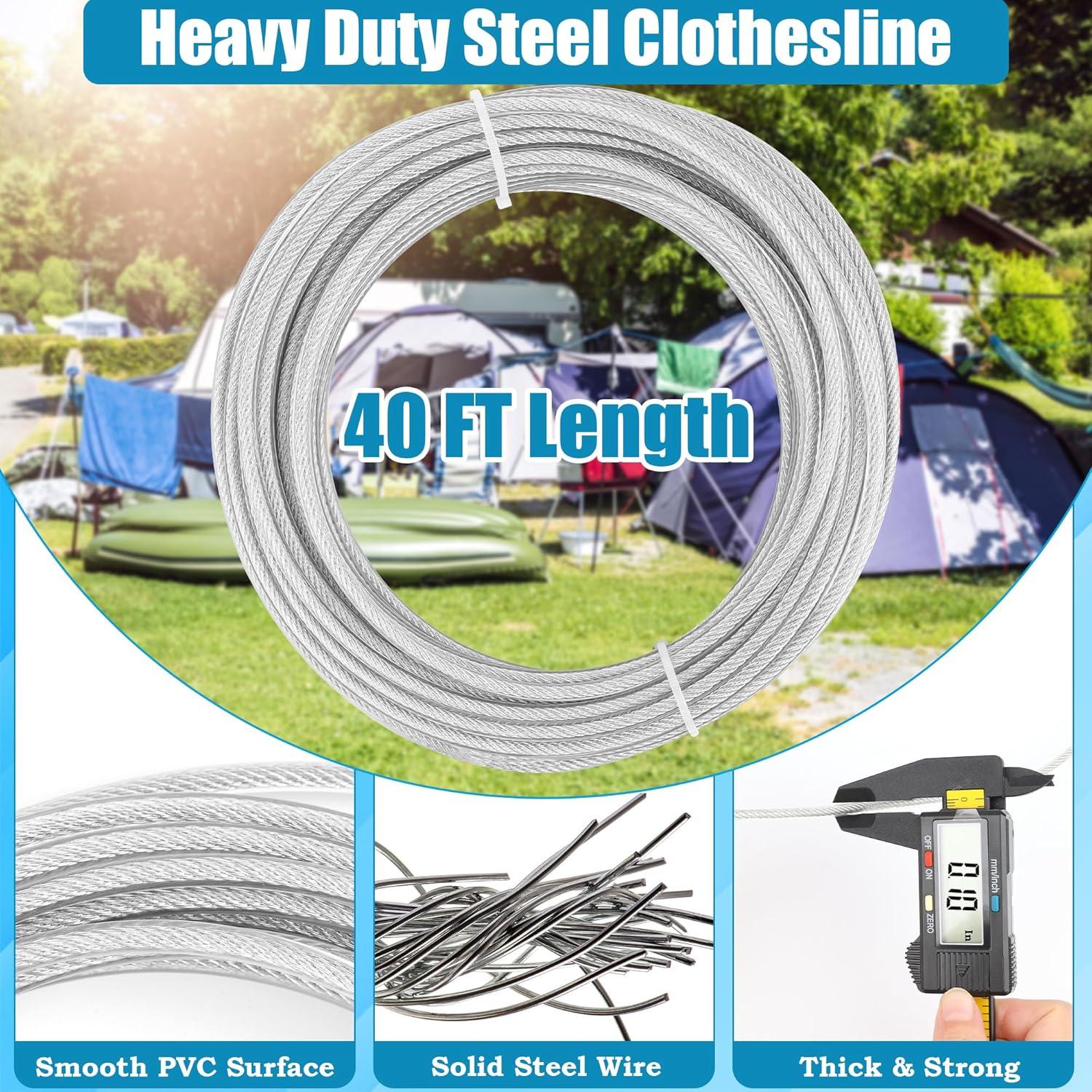 Cuerda Retráctil de Secado Anglekai 12.2m con Polea y Hebillas