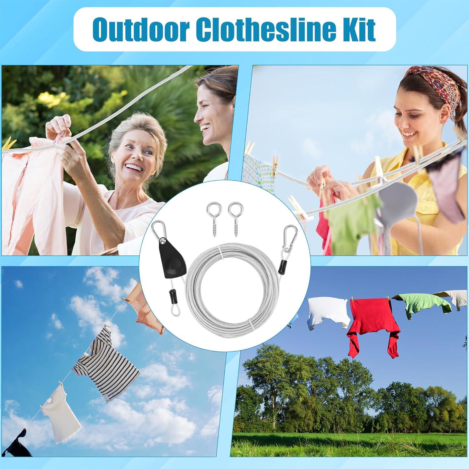 Cuerda Retráctil de Secado Anglekai 12.2m con Polea y Hebillas