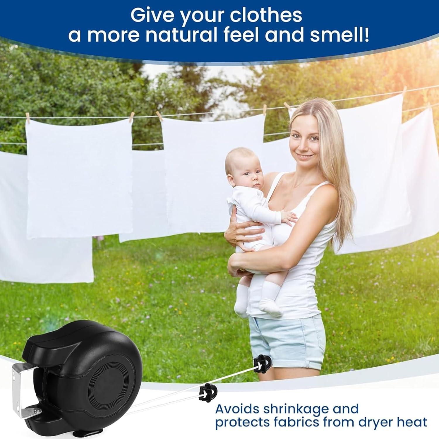 Tendedero Retráctil Doble HOXSURY 30 m Resistente Interior/Exterior