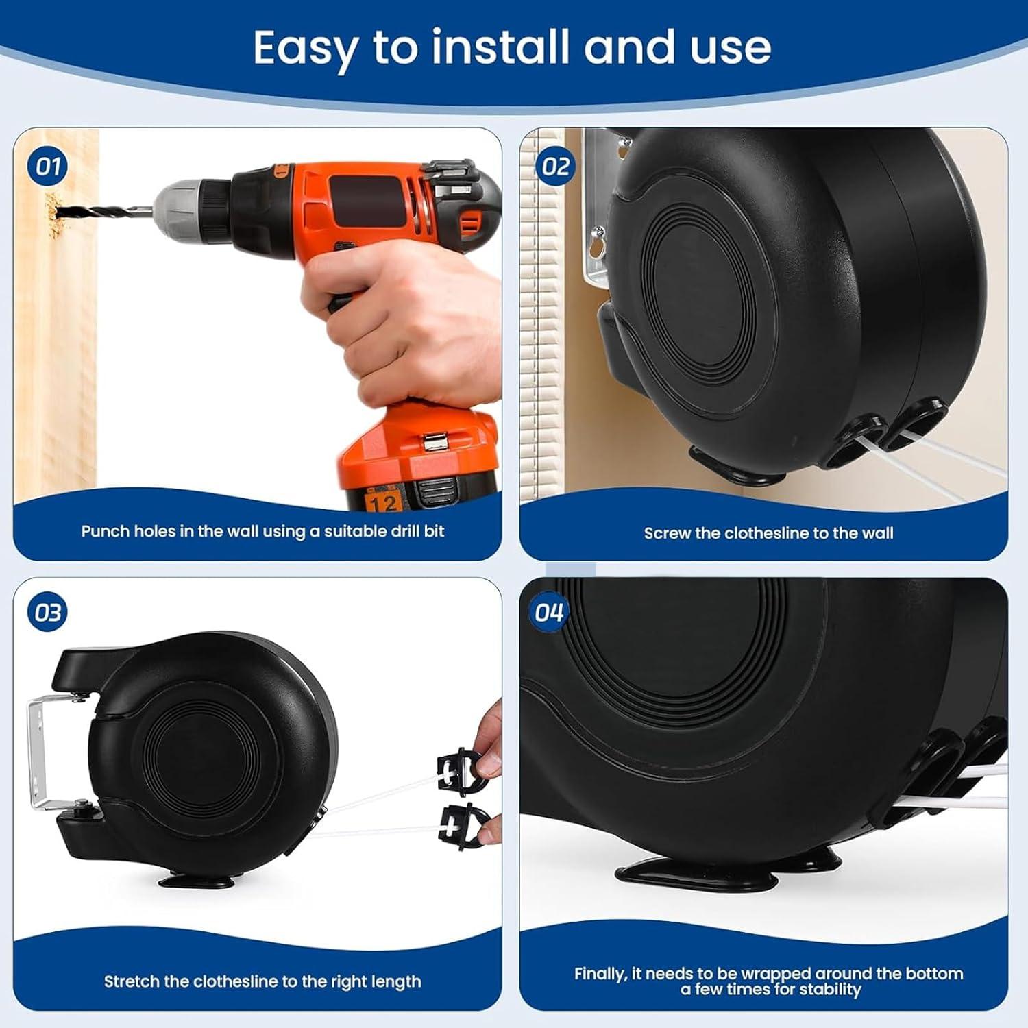 Tendedero Retráctil Doble HOXSURY 30 m Resistente Interior/Exterior